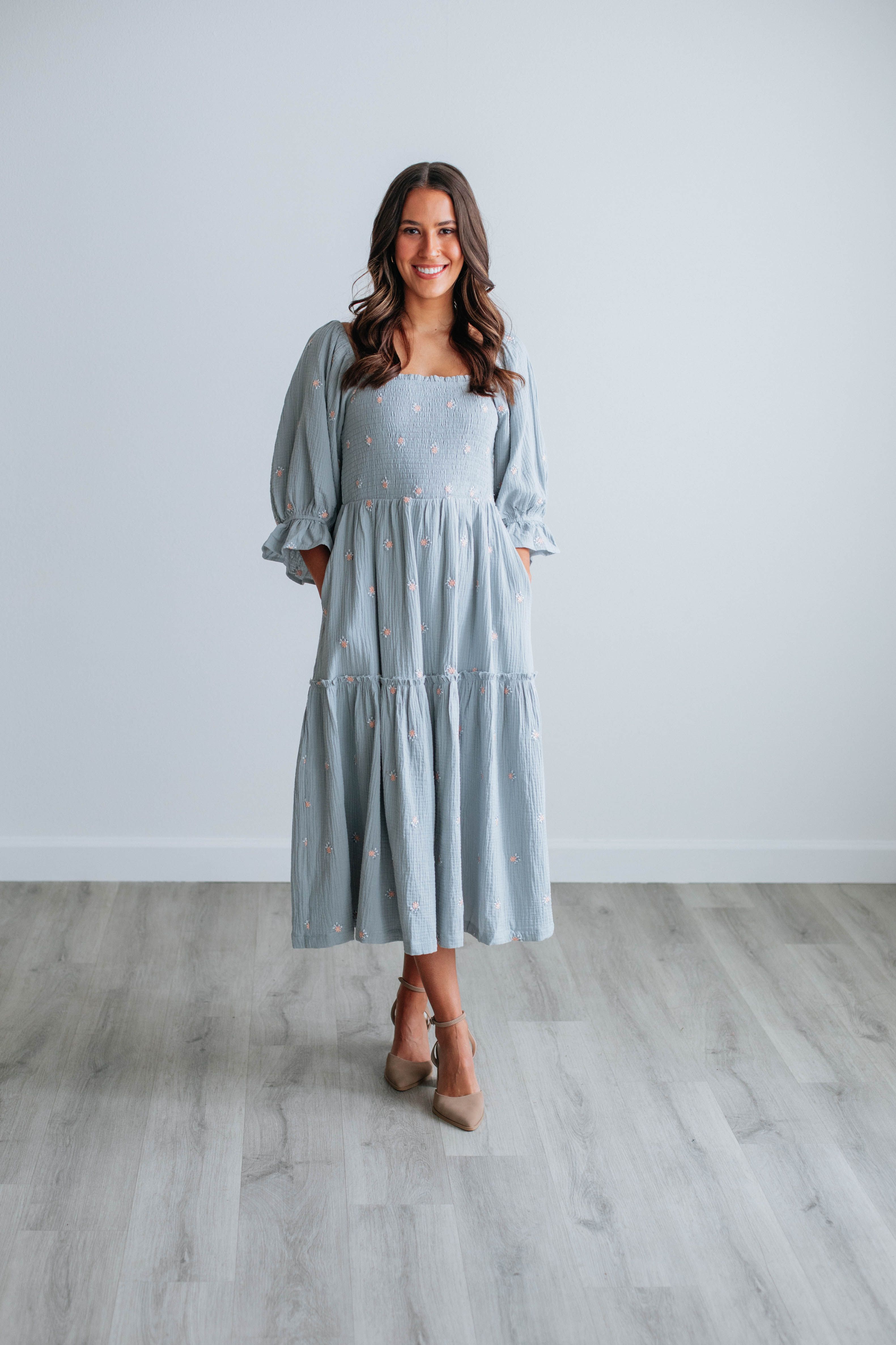 Darcy Midi Dress - Powder Blue sold by Wild Oak Boutique