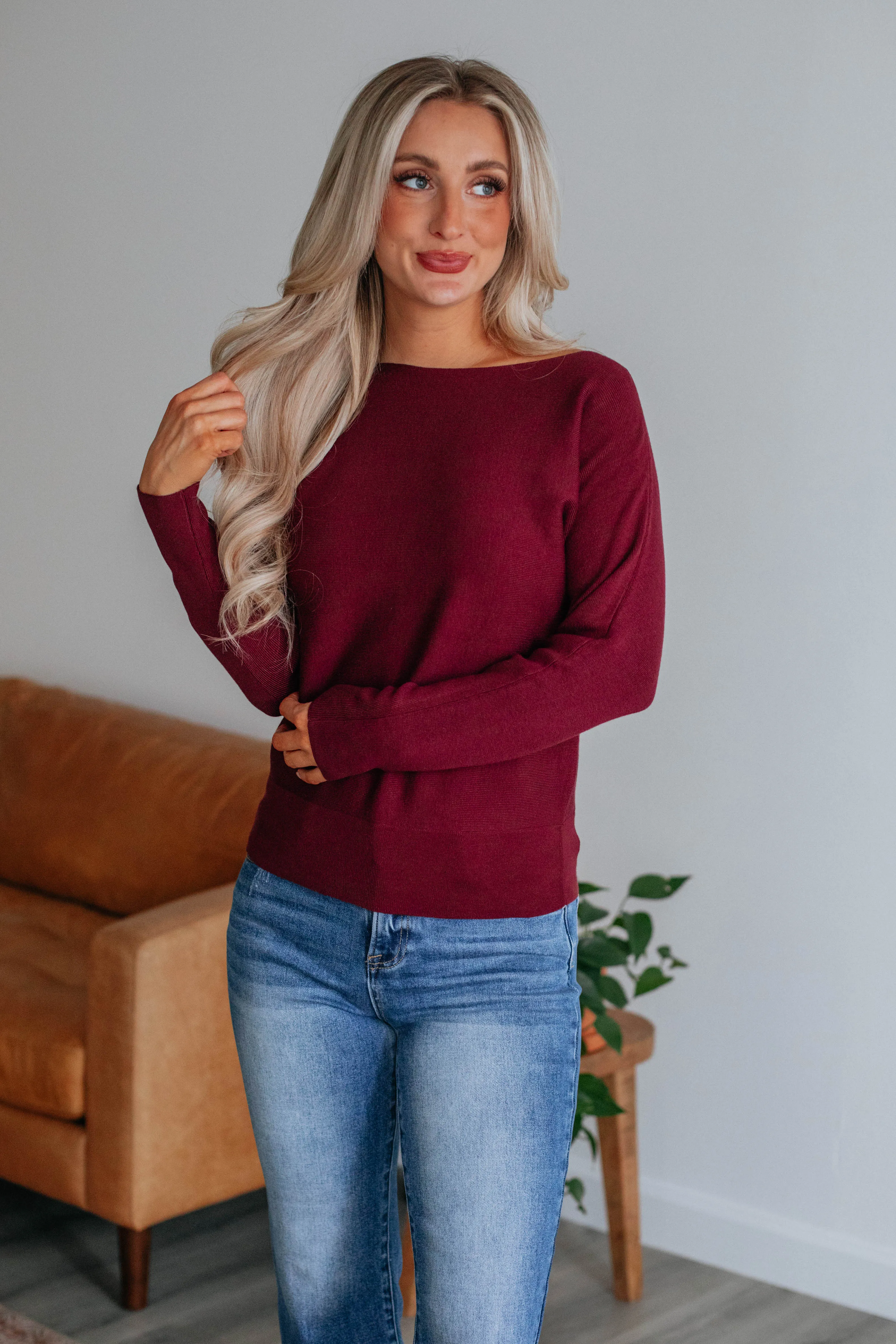Helen Ribbed Sweater - Wine sold by Wild Oak Boutique