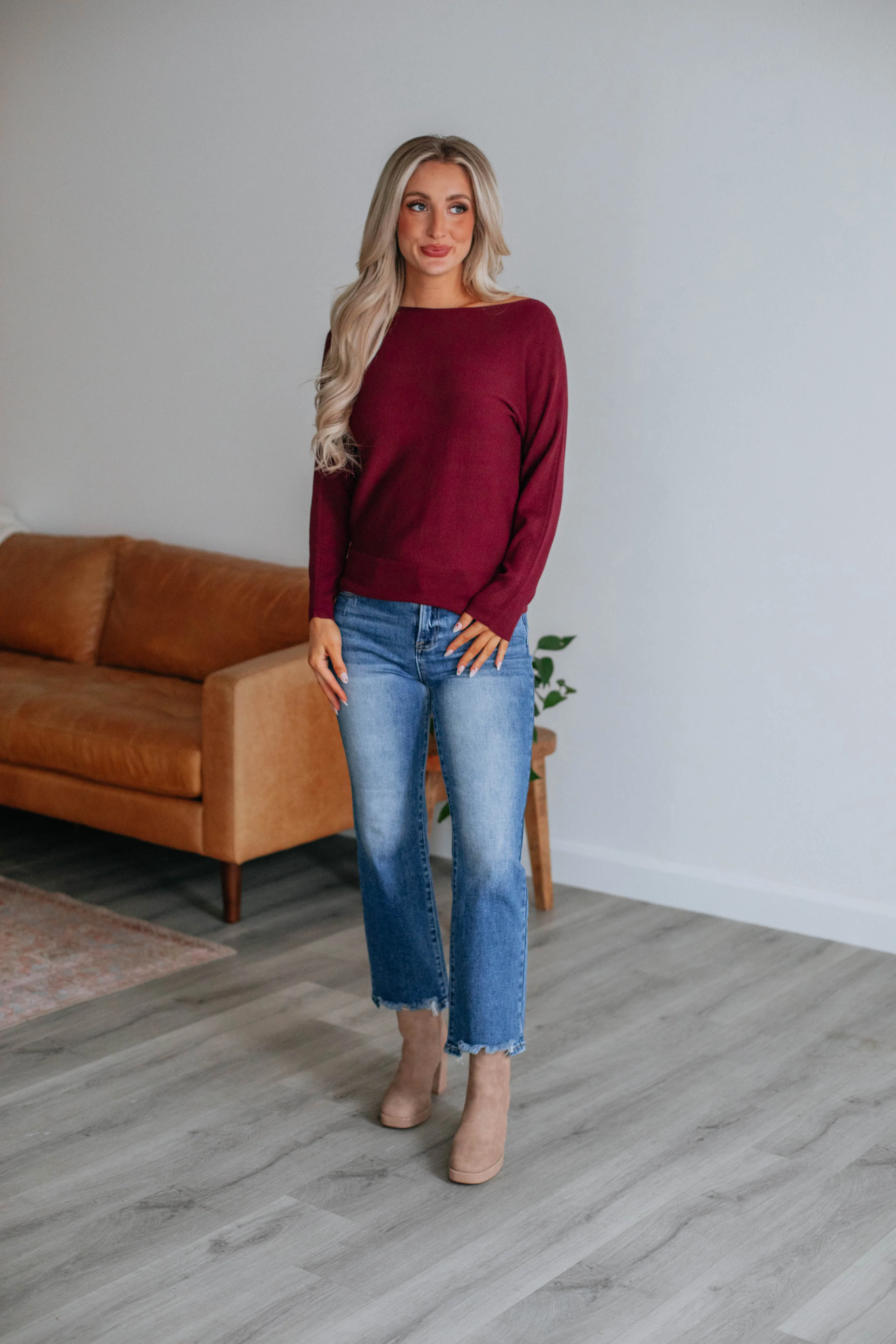 Helen Ribbed Sweater - Wine sold by Wild Oak Boutique product image thumbnail 2