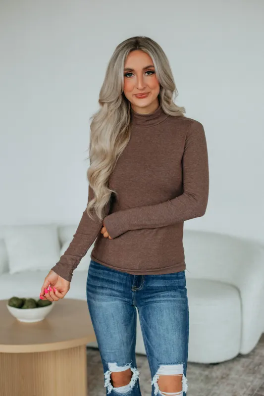Evelina Mock Neck Top - Chocolate sold by Wild Oak Boutique