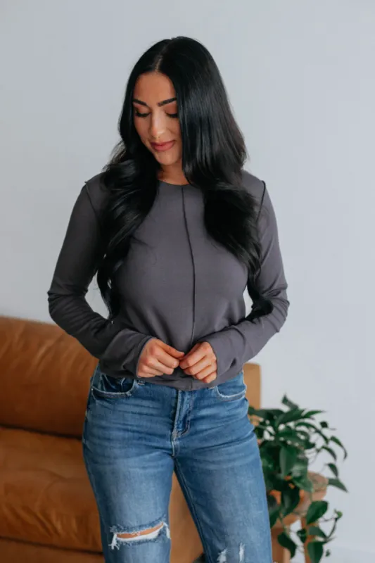 Bruno Long Sleeve Top - Charcoal sold by Wild Oak Boutique