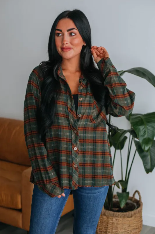 Miley Flannel - Olive Mix sold by Wild Oak Boutique