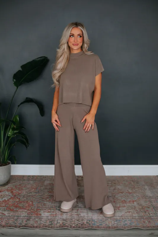 Moniz Ribbed Pants - Mocha made by By Together