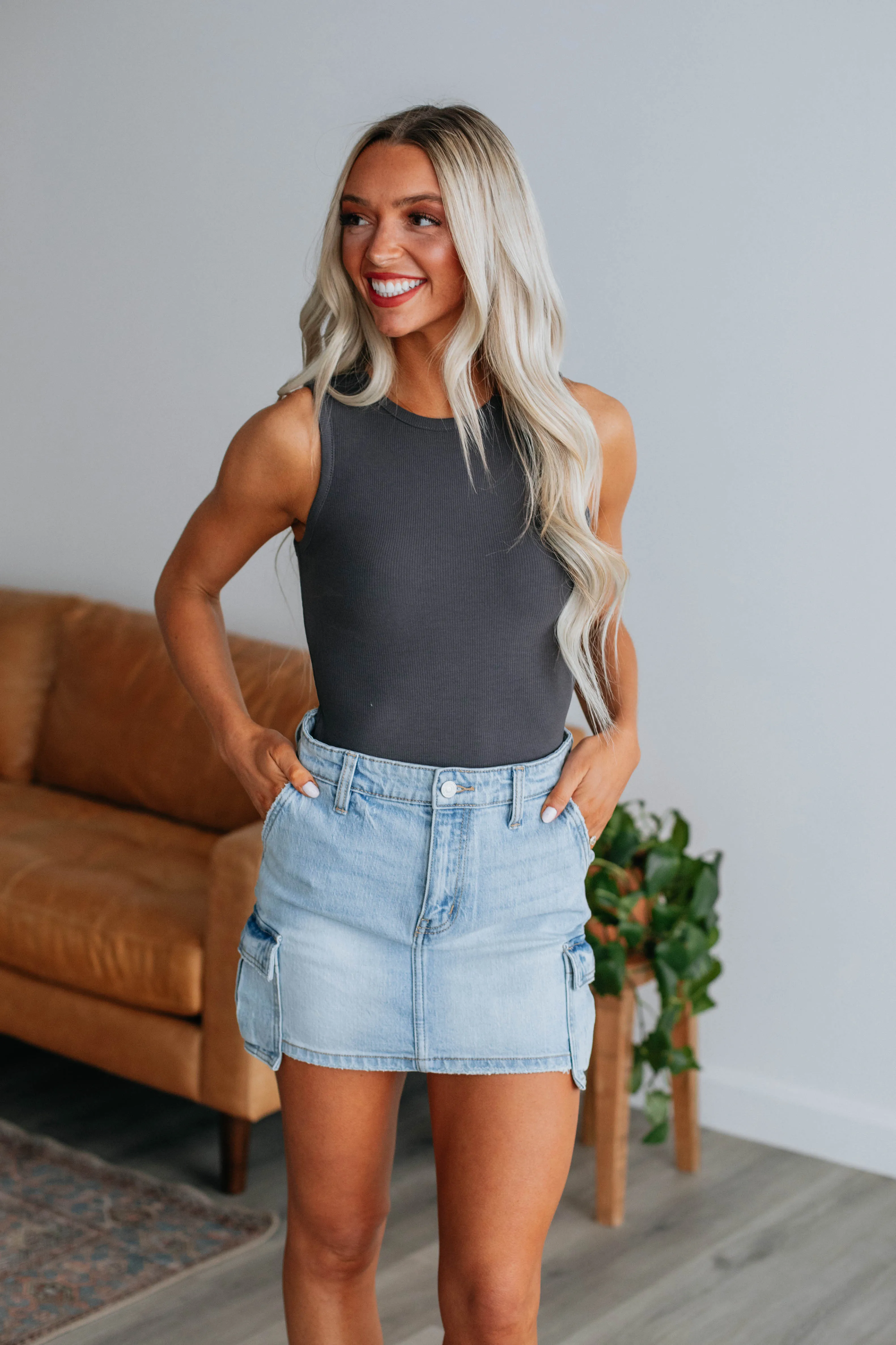 April Ribbed Bodysuit - Charcoal sold by Wild Oak Boutique