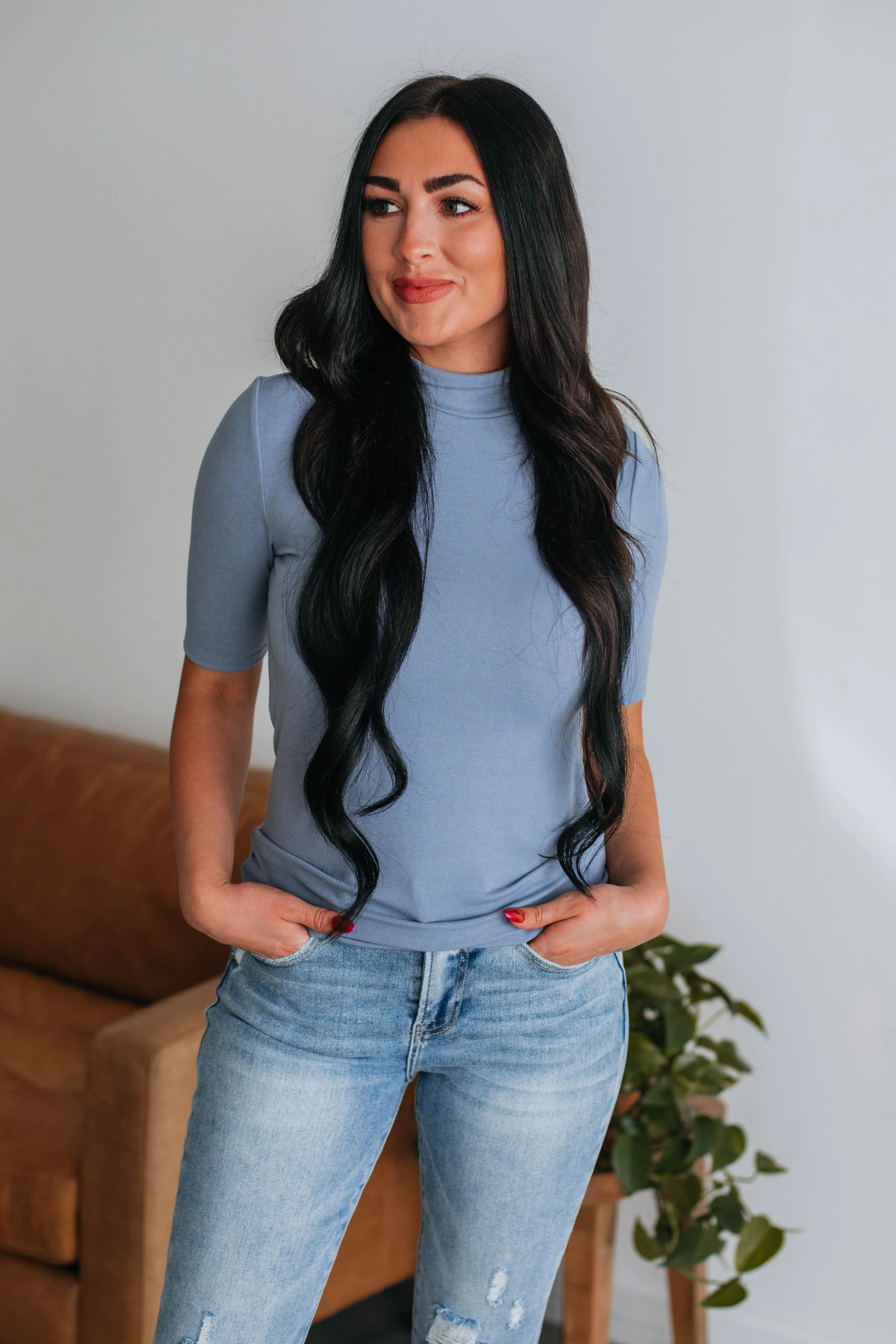 Grant Mock Neck Top - Slate Blue sold by Wild Oak Boutique product image thumbnail 3