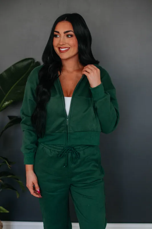 Taniya Zip-Up Hoodie - Hunter Green sold by Wild Oak Boutique