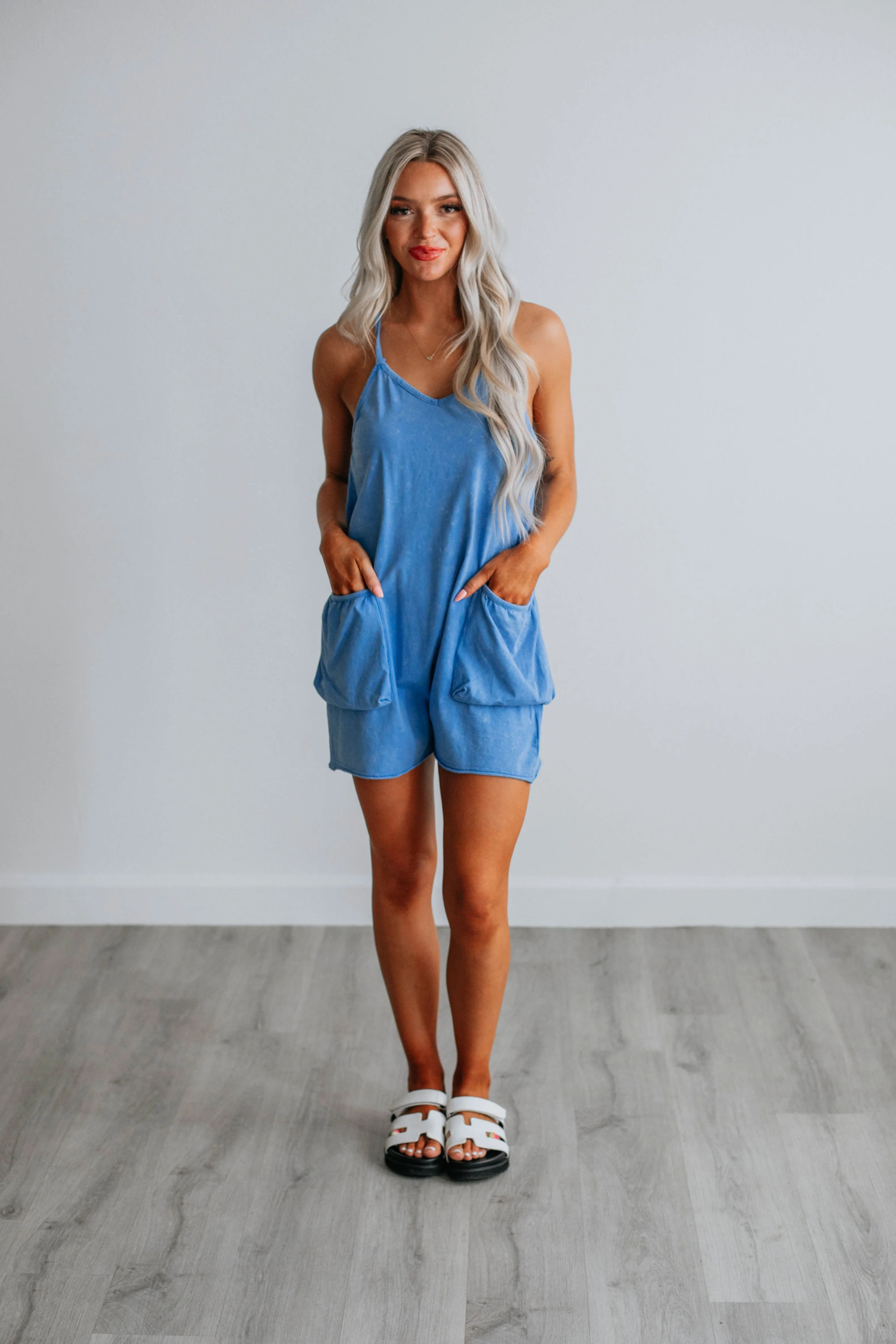 Oakley Lounge Romper - Cornflower Blue sold by Wild Oak Boutique product image thumbnail 3