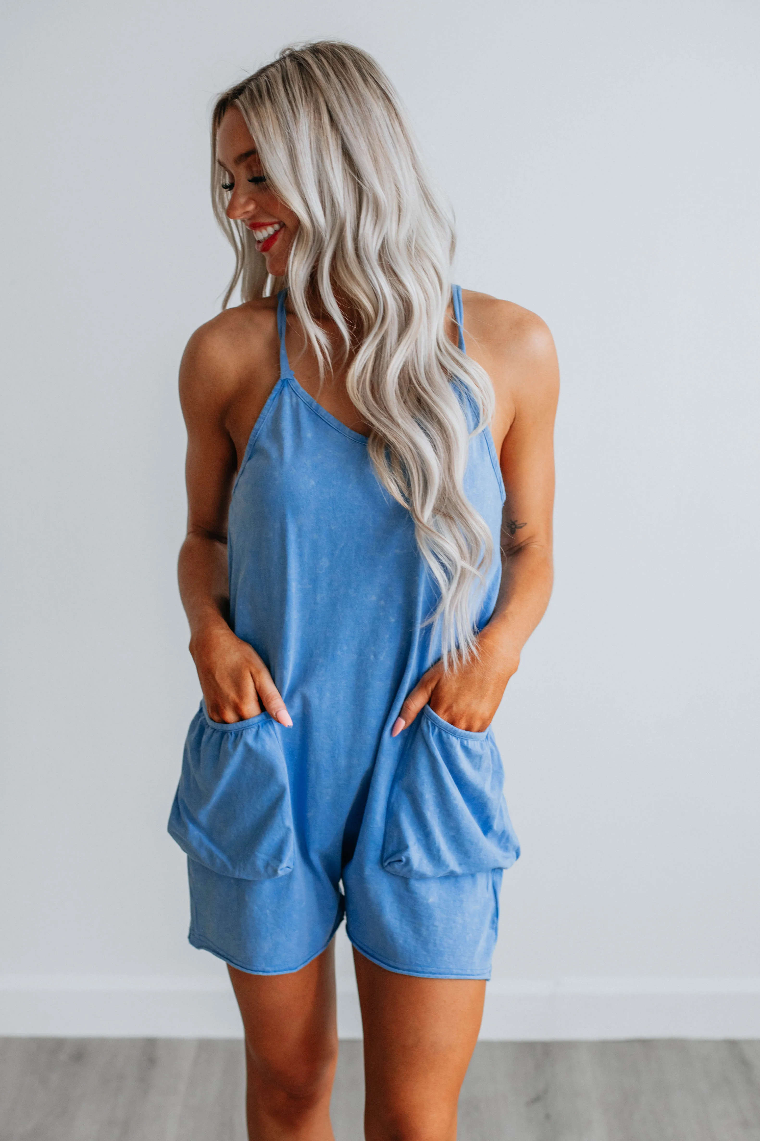 Oakley Lounge Romper - Cornflower Blue sold by Wild Oak Boutique product image thumbnail 5