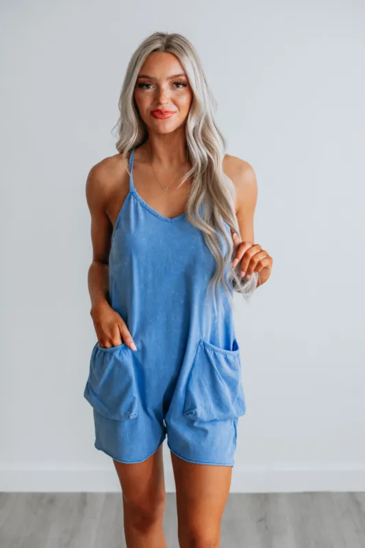 Oakley Lounge Romper - Cornflower Blue sold by Wild Oak Boutique