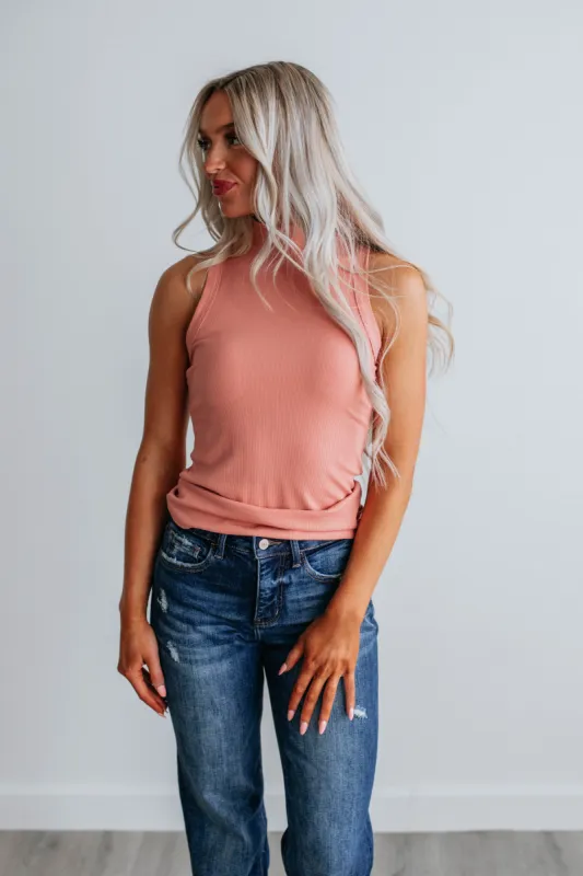 Desiree Mock Neck Tank - Dusty Rose sold by Wild Oak Boutique