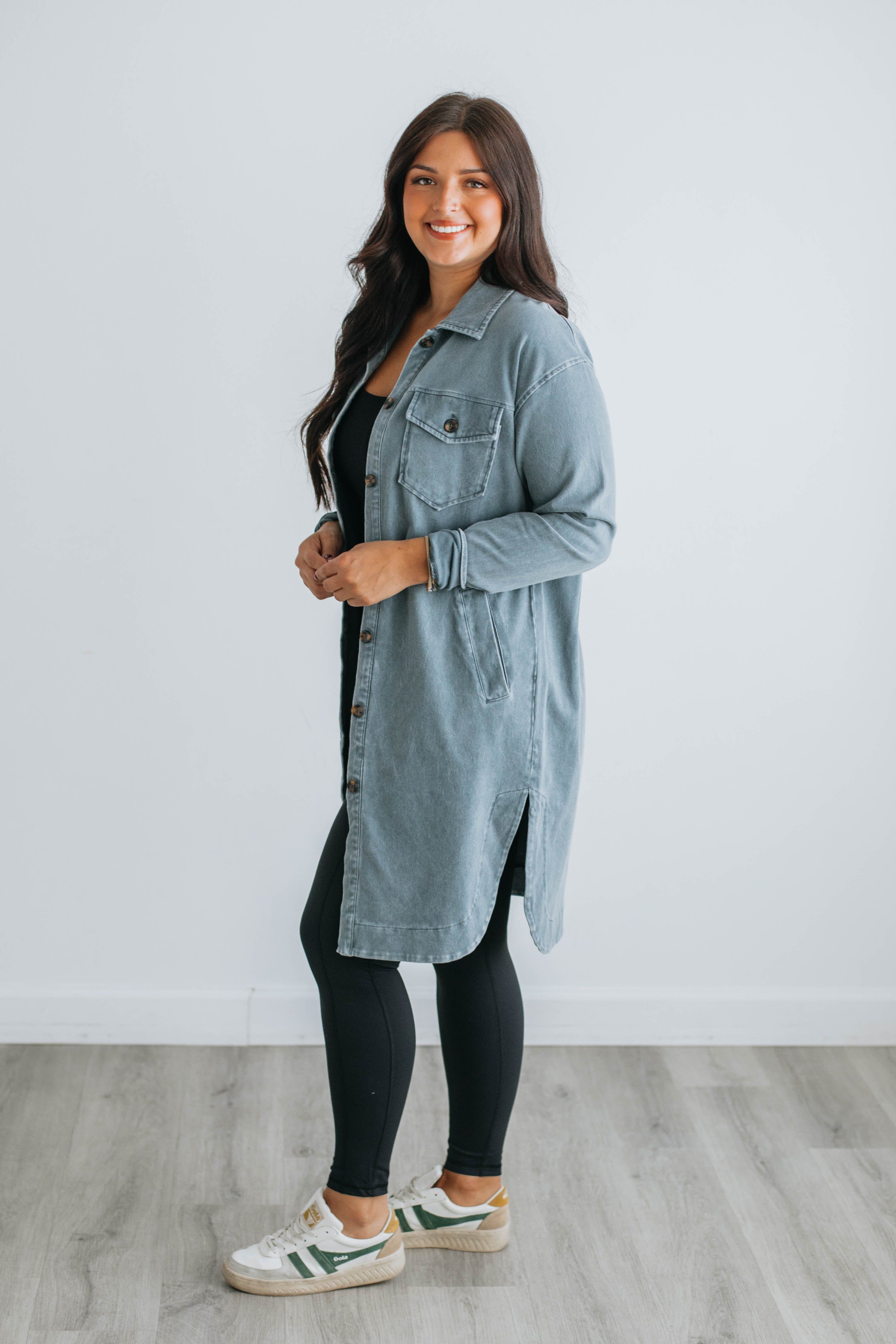 Tari Longline Shacket - Slate sold by Wild Oak Boutique product image thumbnail 6