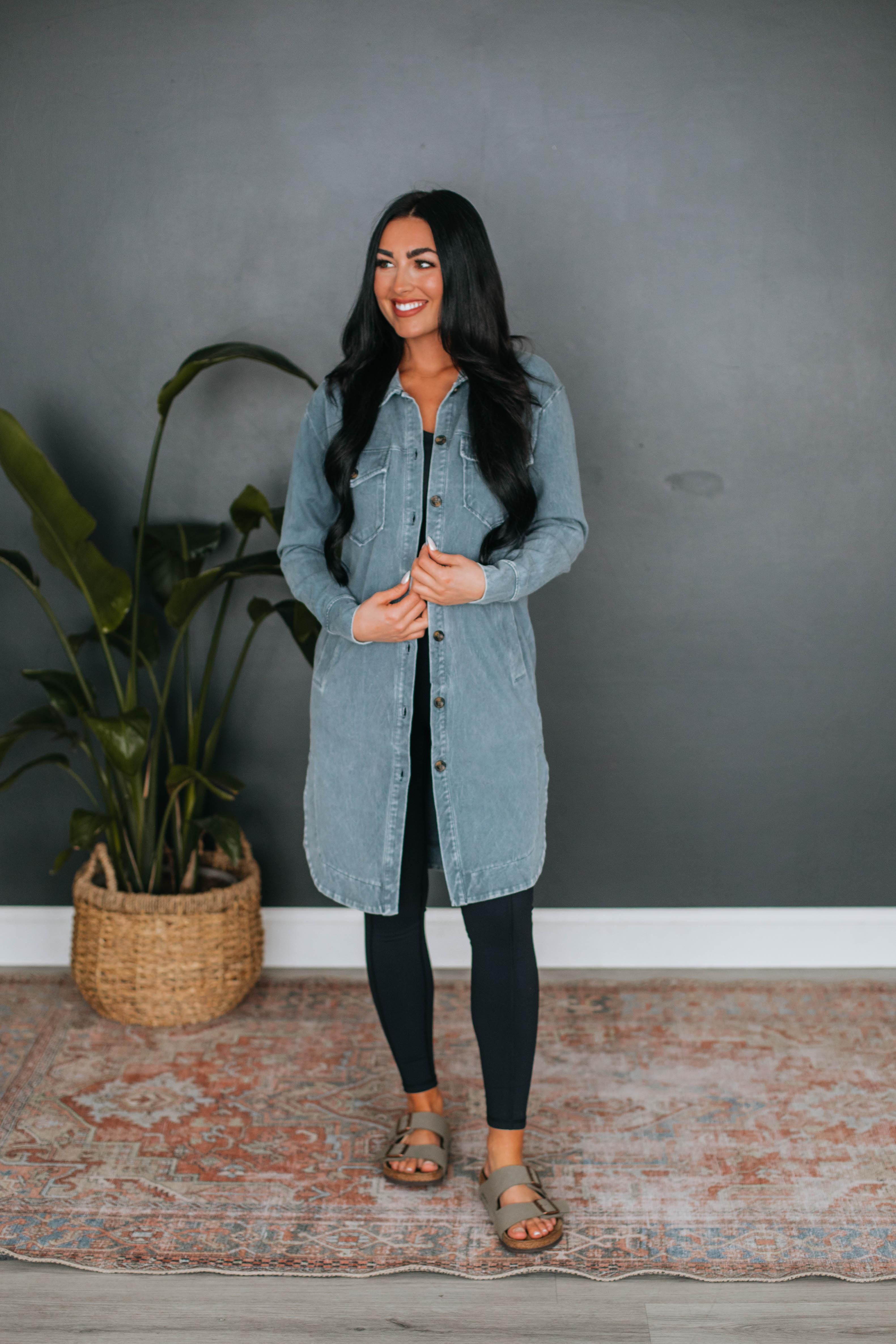 Tari Longline Shacket - Slate sold by Wild Oak Boutique product image thumbnail 4