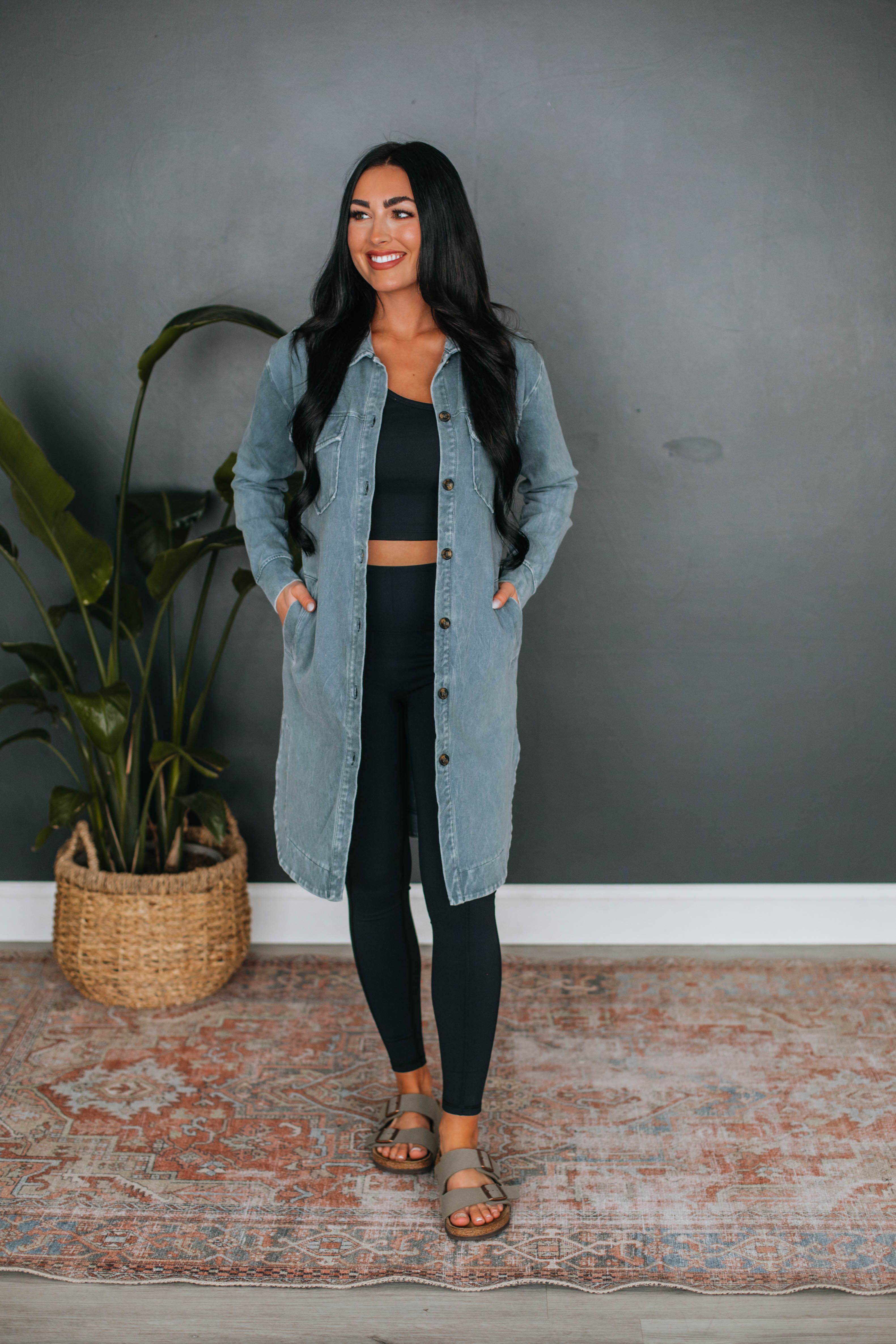 Tari Longline Shacket - Slate sold by Wild Oak Boutique