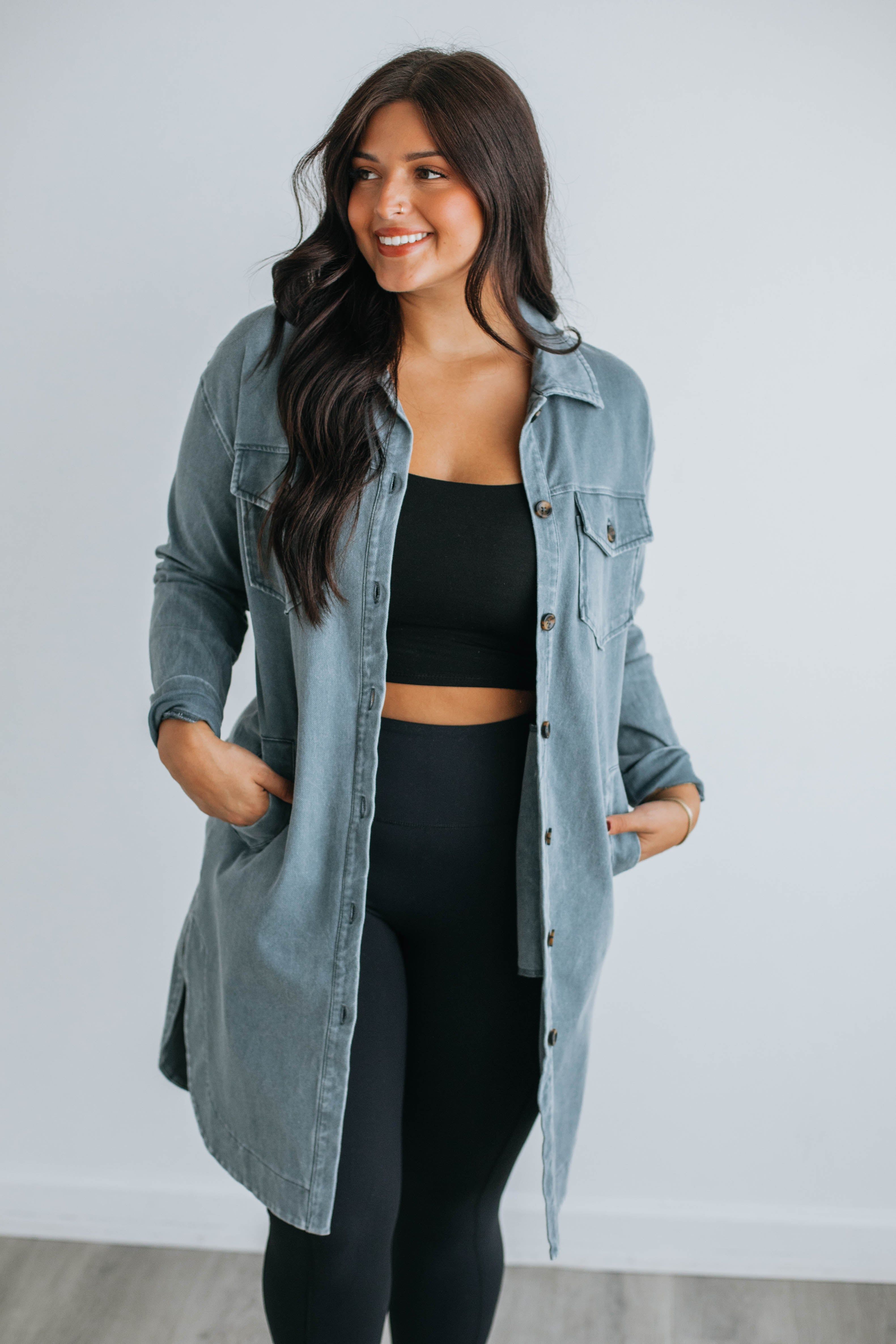 Tari Longline Shacket - Slate sold by Wild Oak Boutique product image thumbnail 2