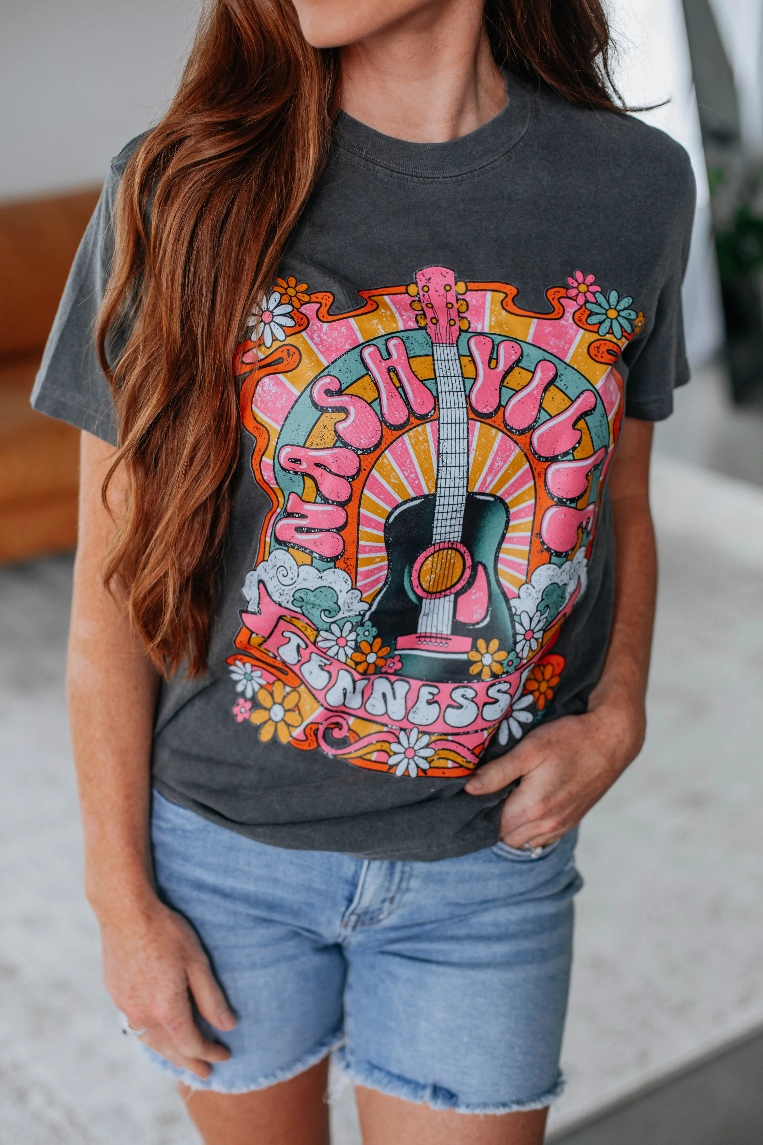 Groovy Nashville Graphic Tee - Charcoal sold by Wild Oak Boutique product image thumbnail 2