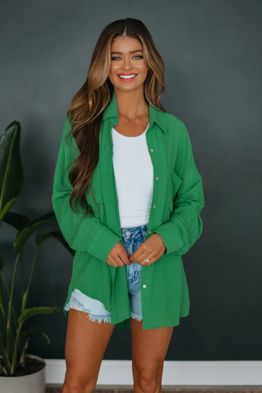 Gail Button Down - Kelly Green sold by Wild Oak Boutique