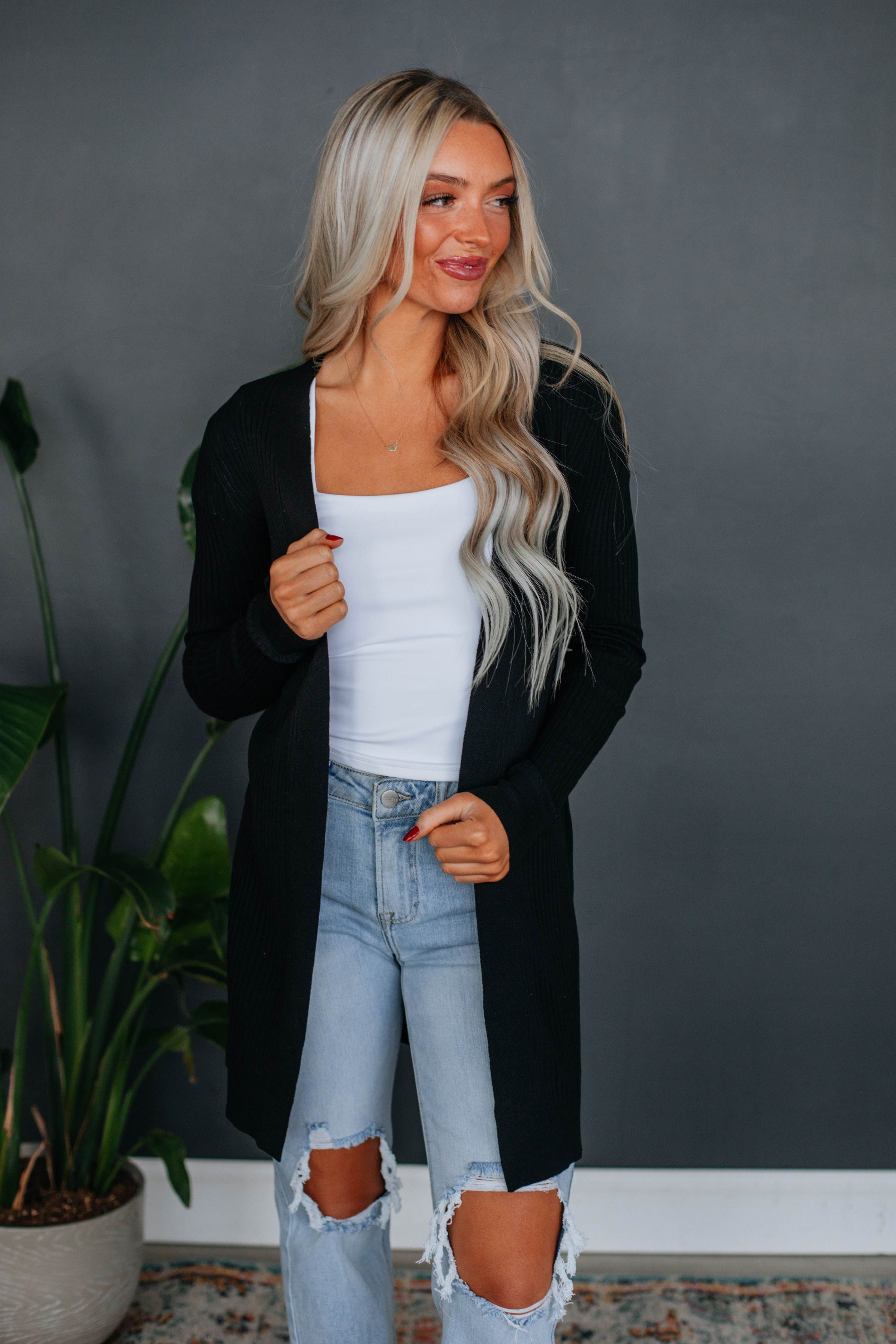 Maylin Ribbed Cardigan - Black sold by Wild Oak Boutique