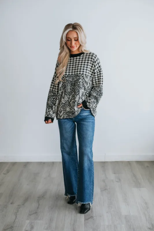 Stella Printed Sweater - Black Mix made by Wild Oak Boutique