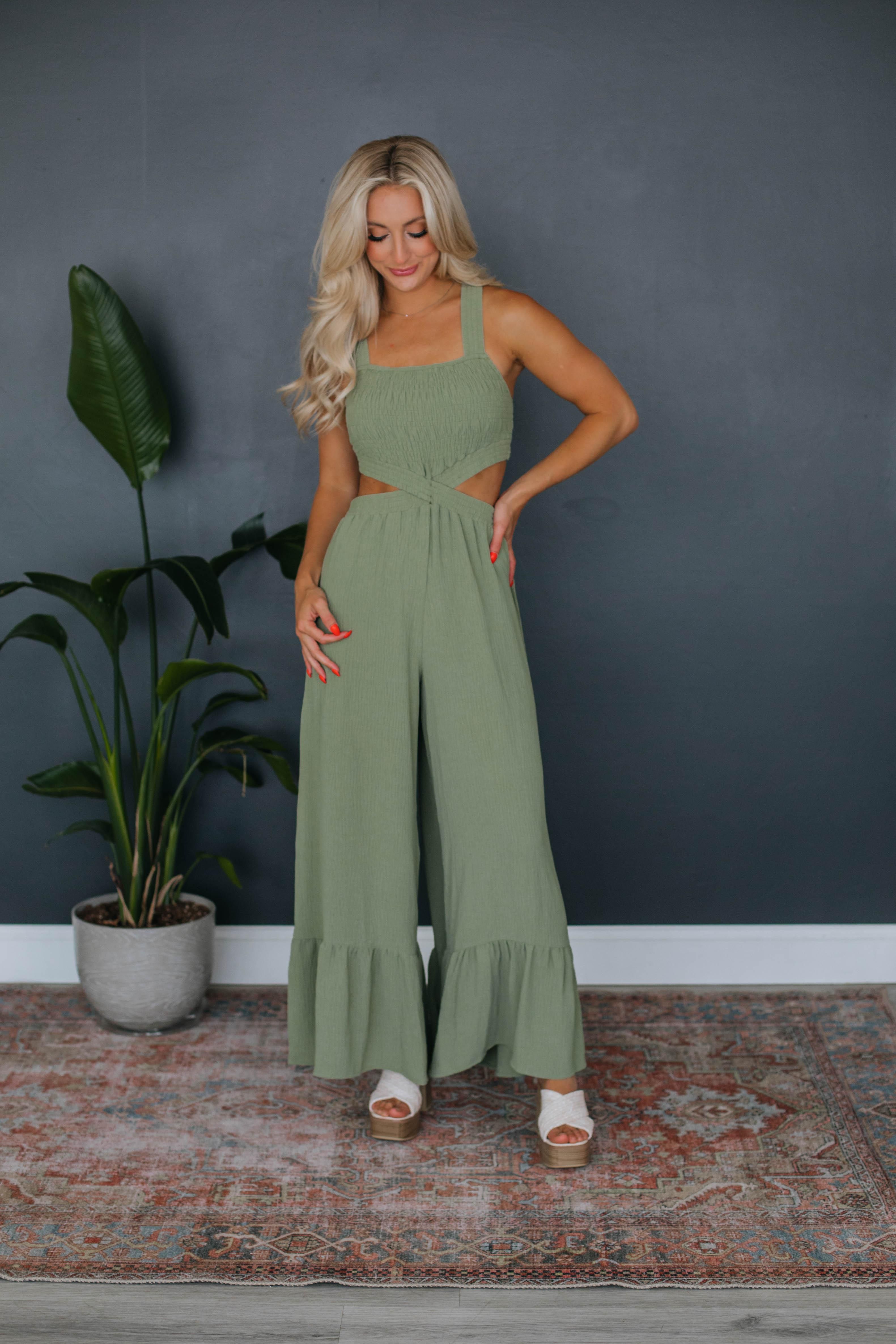 Deanna Cutout Jumpsuit - Olive sold by Wild Oak Boutique