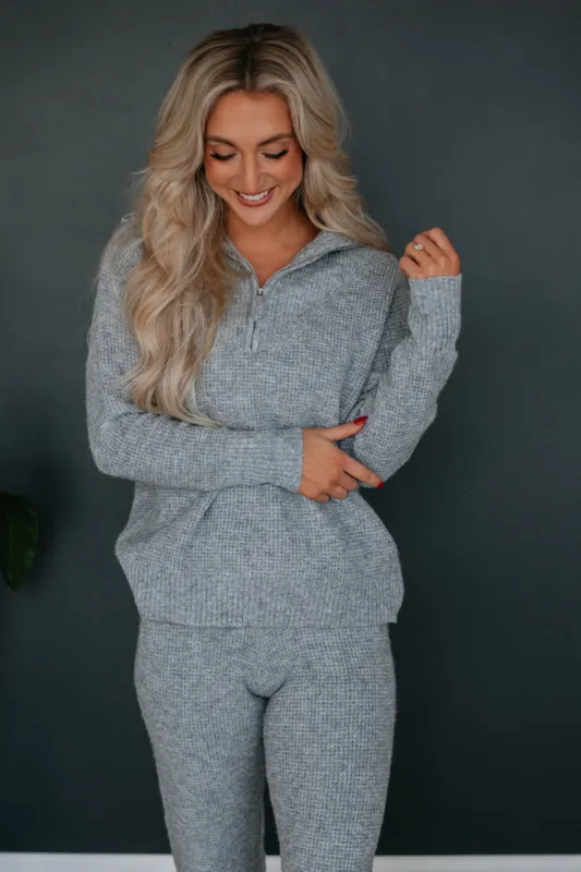 Micah Half-Zip Sweater - Heather Grey sold by Wild Oak Boutique