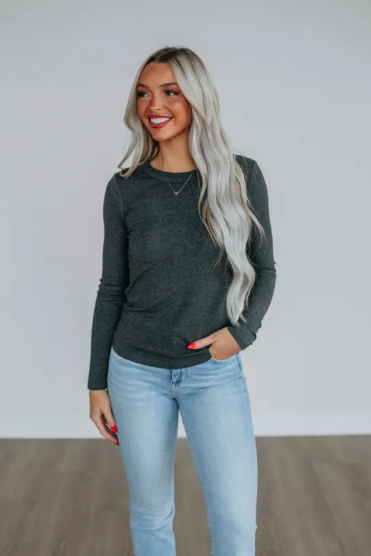 Penny Long Sleeve Top - Charcoal sold by Wild Oak Boutique