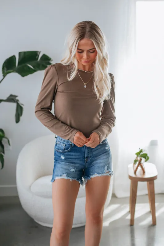 Freya Ribbed Top - Mocha sold by Wild Oak Boutique
