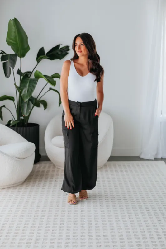 Adara Satin Cargo Pants - Black sold by Wild Oak Boutique