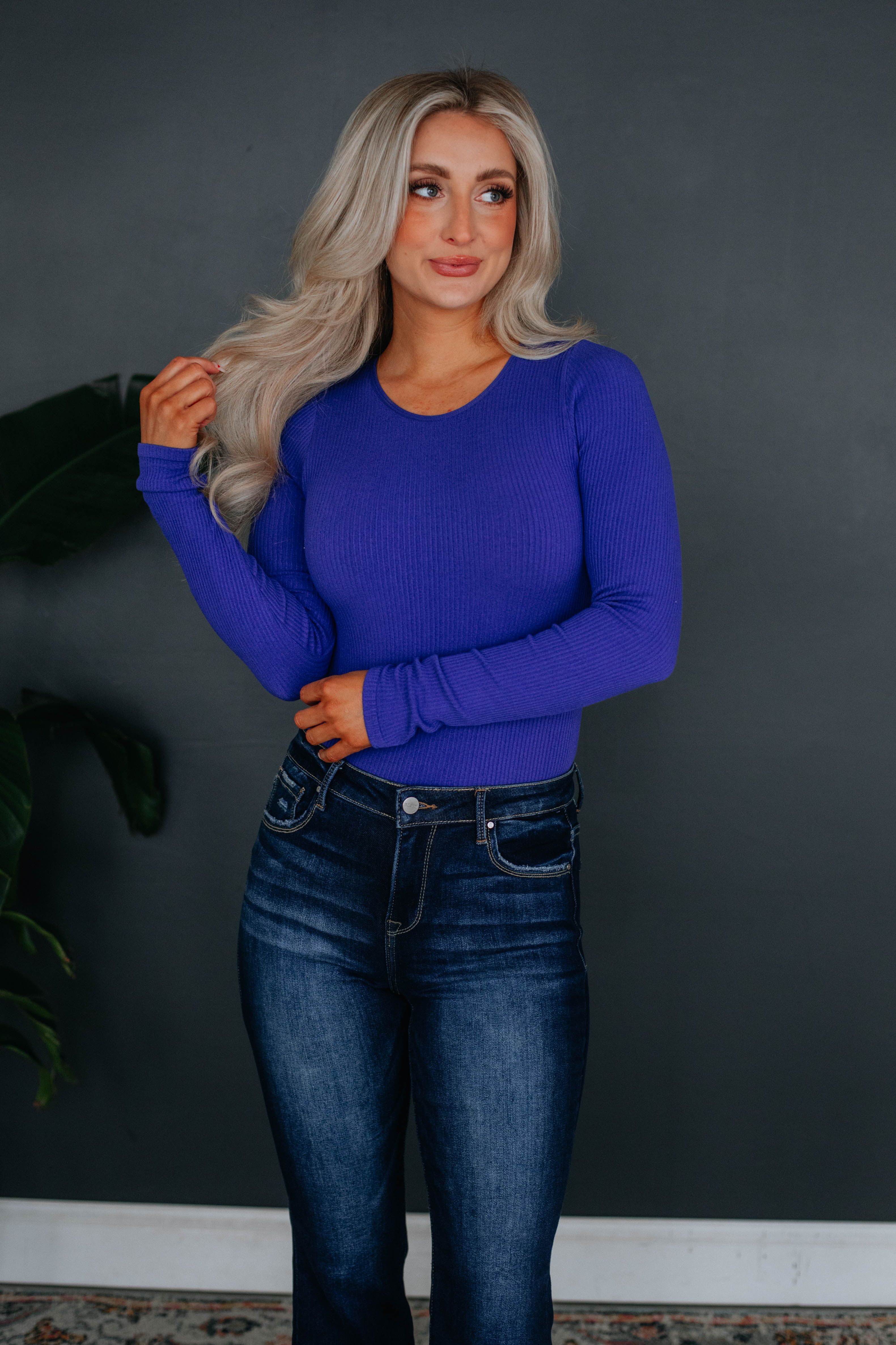 Oliver Ribbed Bodysuit - Indigo sold by Wild Oak Boutique