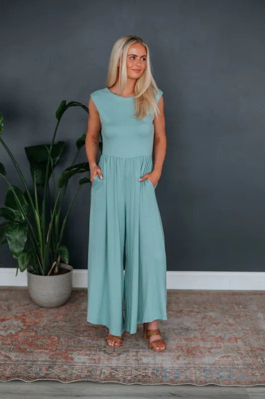 Halayna Jumpsuit - Sage sold by Wild Oak Boutique