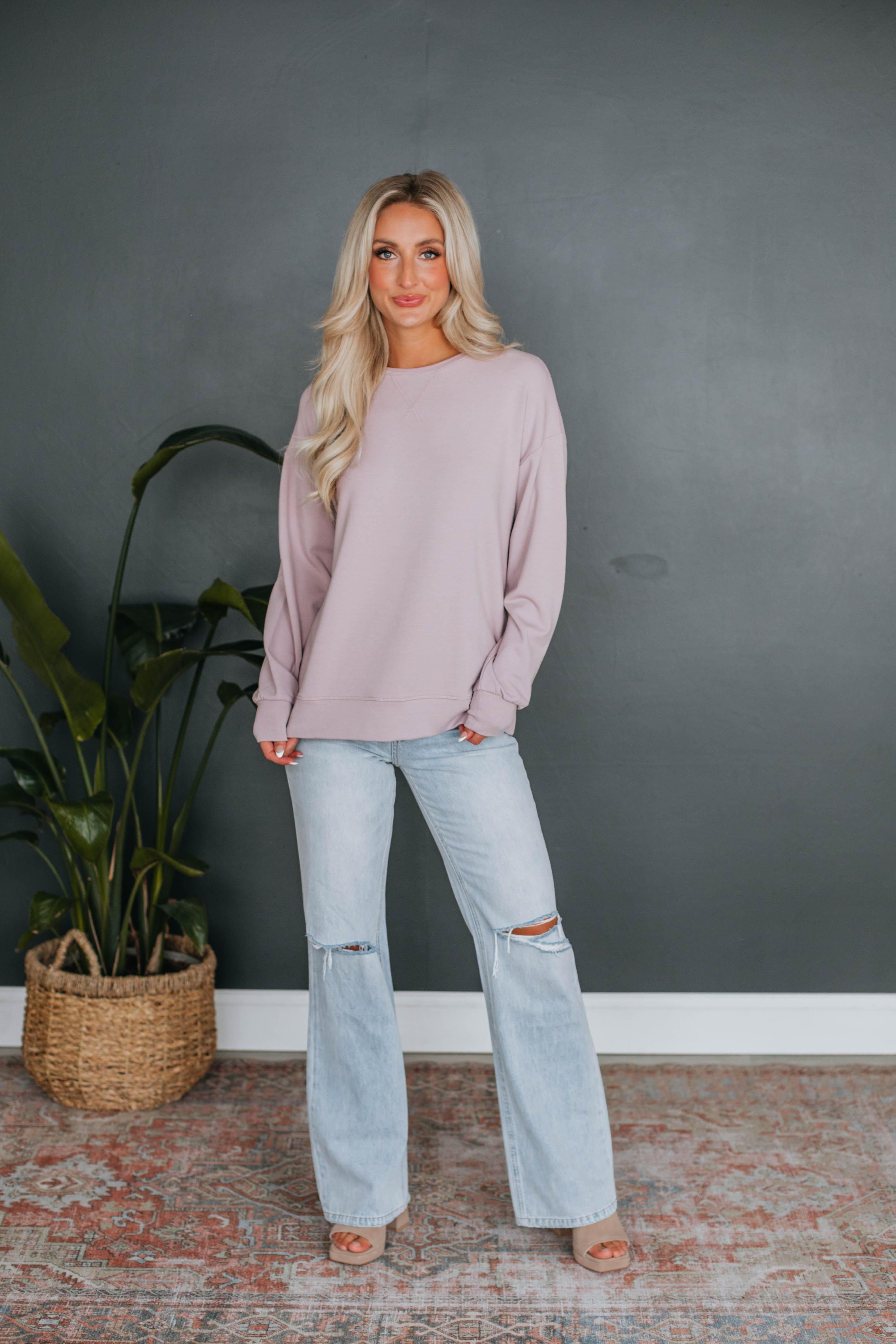 Eli Oversized Crewneck - Dusty Mauve sold by Wild Oak Boutique product image thumbnail 2