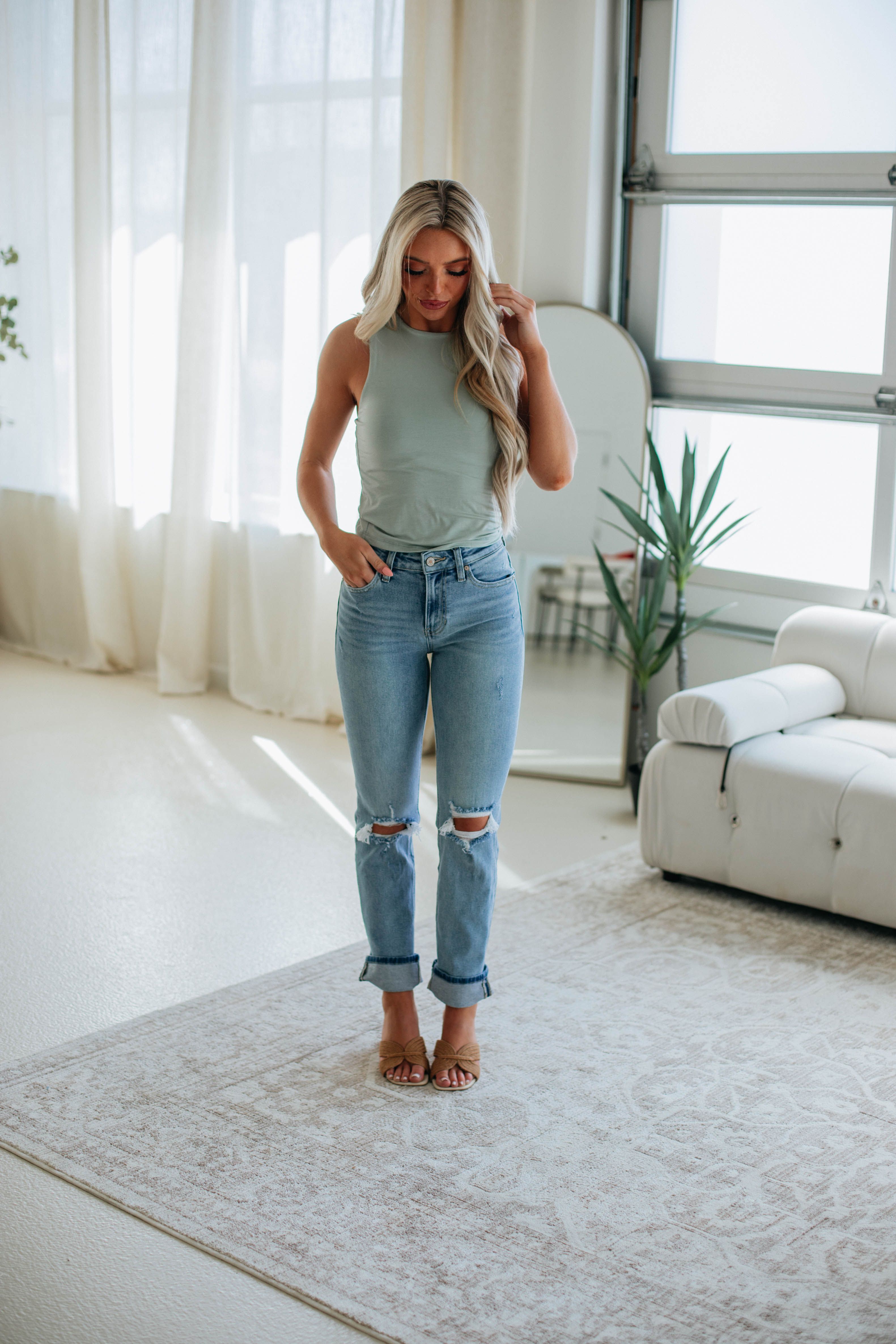 Kayla Basic Tank - Dusty Mint sold by Wild Oak Boutique product image thumbnail 2