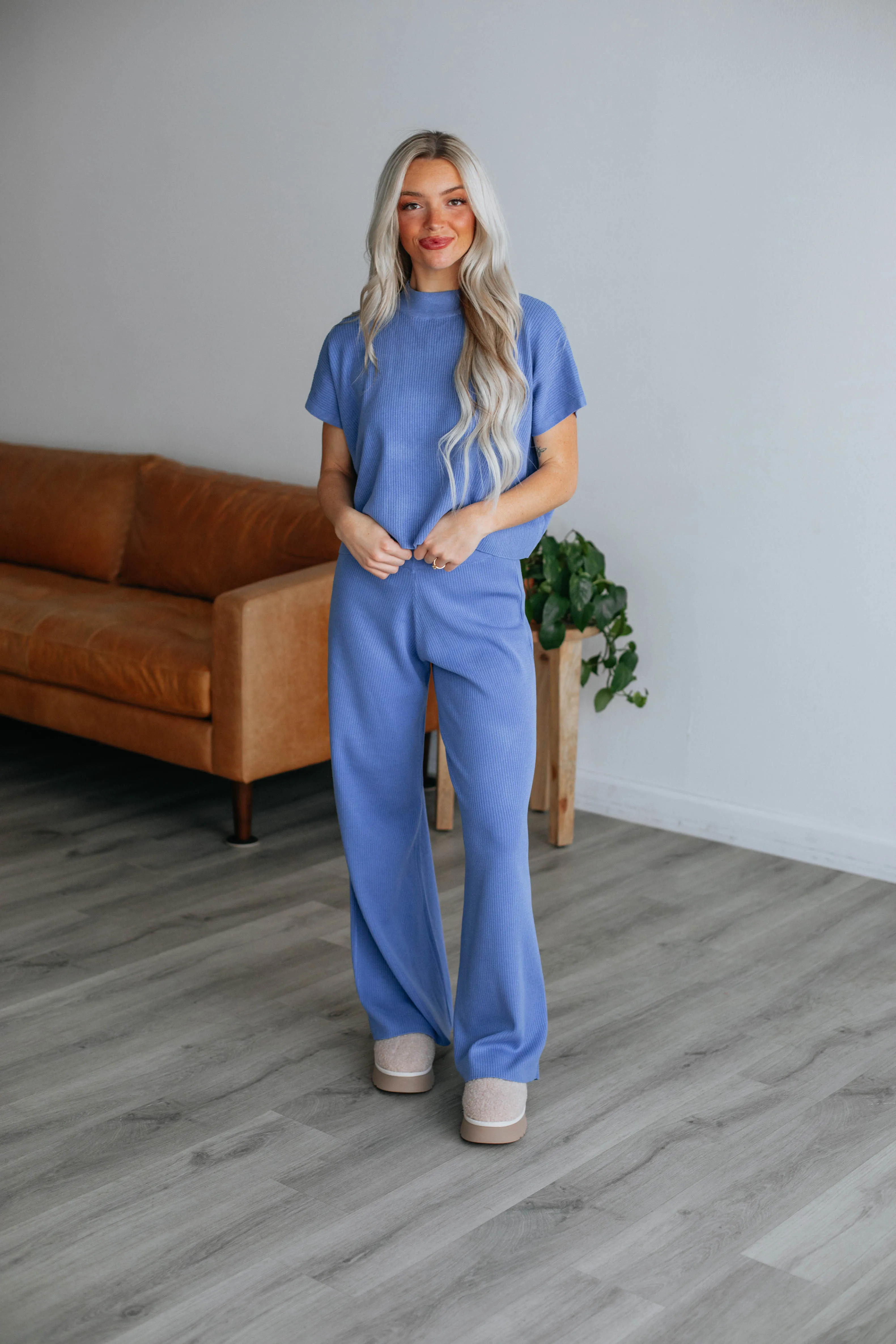 Moniz Ribbed Pants - Cornflower Blue sold by Wild Oak Boutique