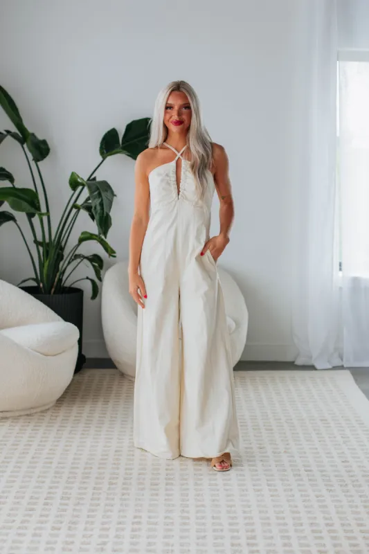 Reba Denim Jumpsuit - Ivory sold by Wild Oak Boutique