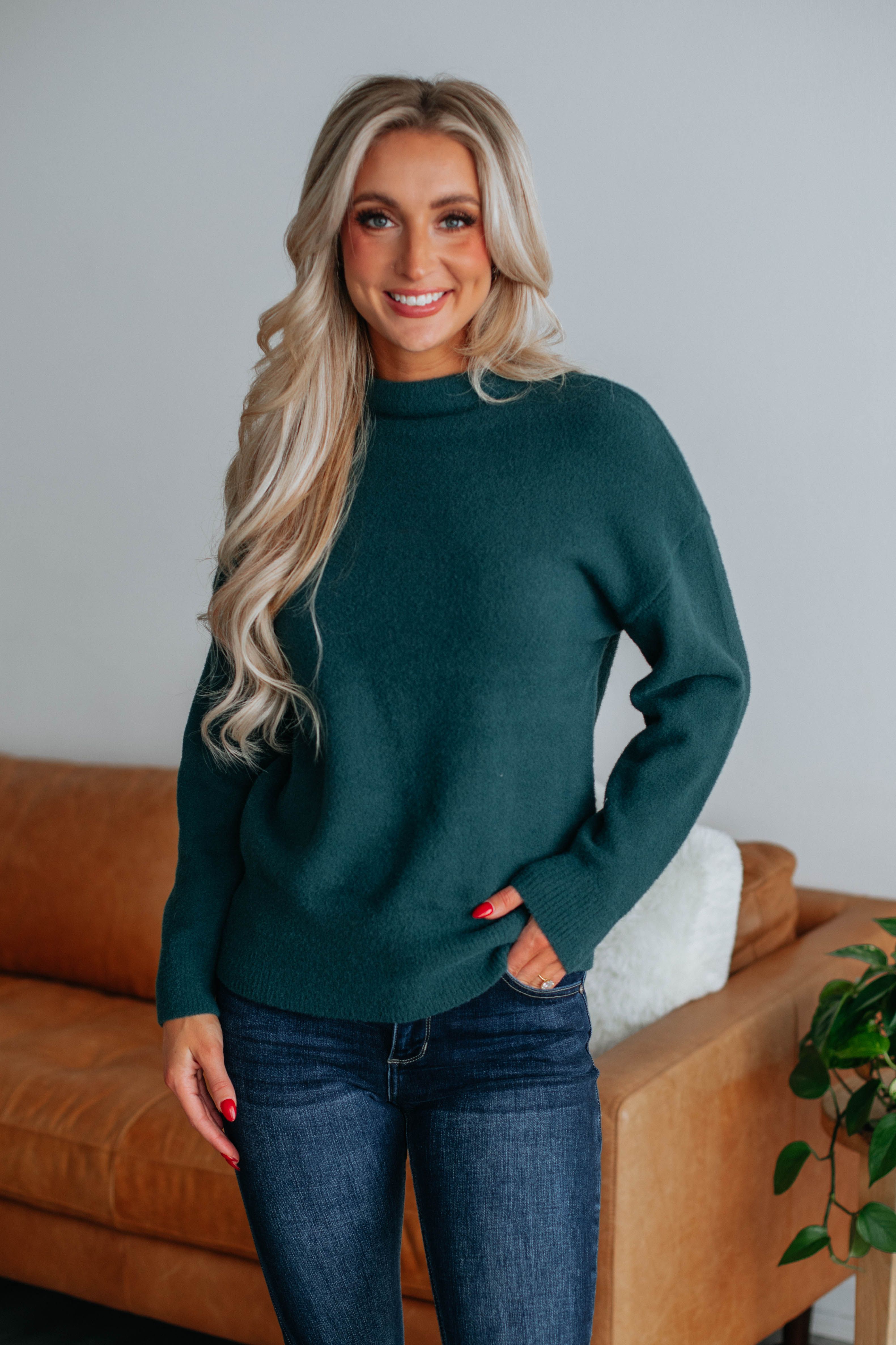 Braya Mock Neck Sweater - Peacock sold by Wild Oak Boutique