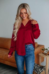 Quinn Silk Blouse - Wine sold by Wild Oak Boutique