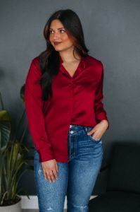 Quinn Silk Blouse - Wine sold by Wild Oak Boutique