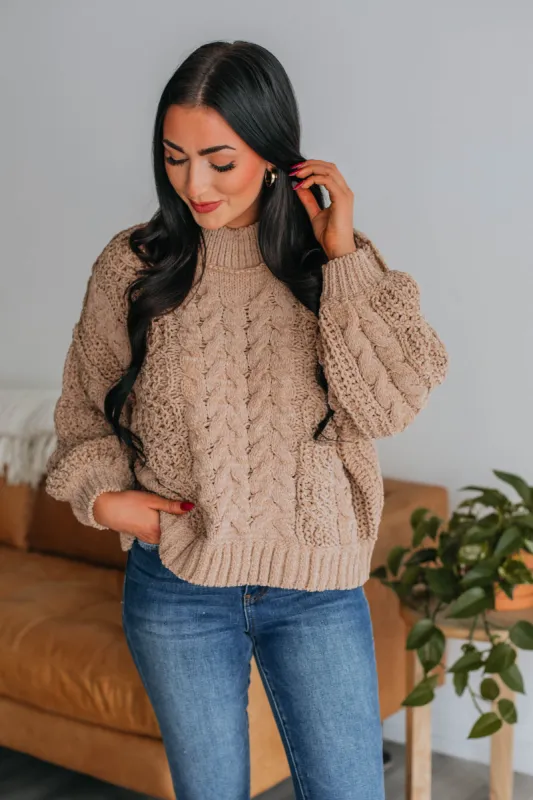 Stassie Cable Knit Sweater - Mocha sold by Wild Oak Boutique