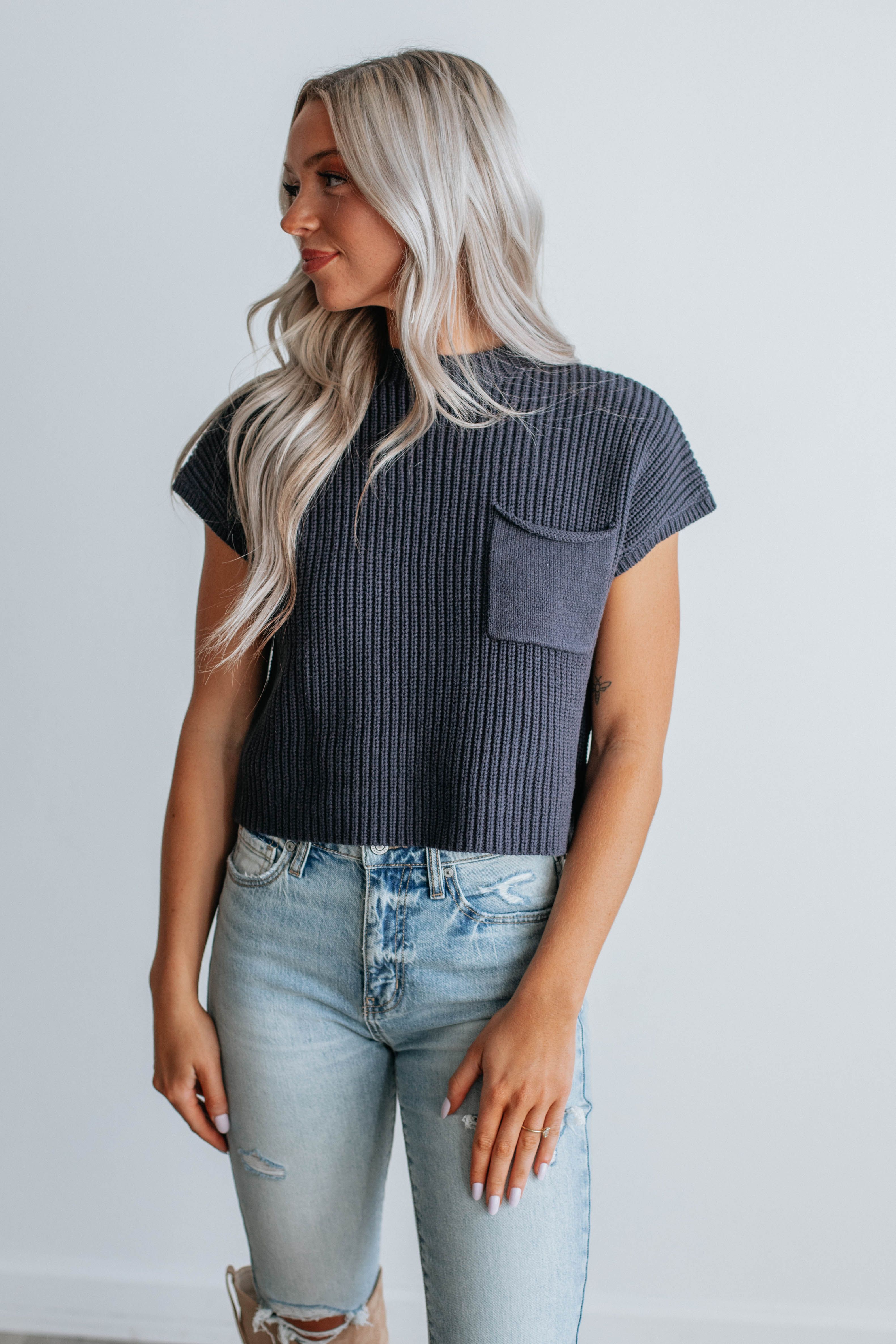 Artis Knit Top - Navy sold by Wild Oak Boutique product image thumbnail 2