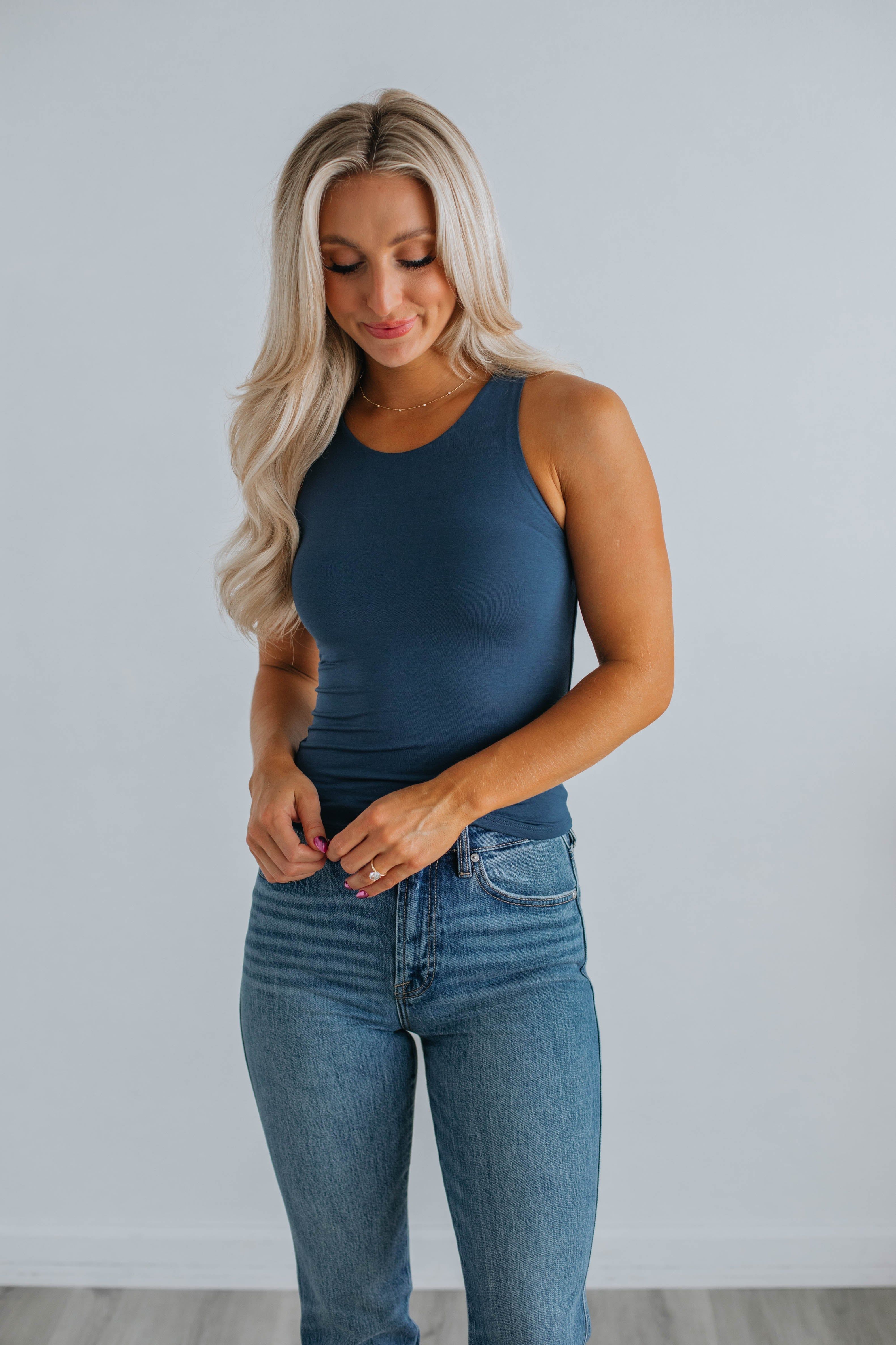 Demi Basic Tank - Steel Blue sold by Wild Oak Boutique product image thumbnail 2