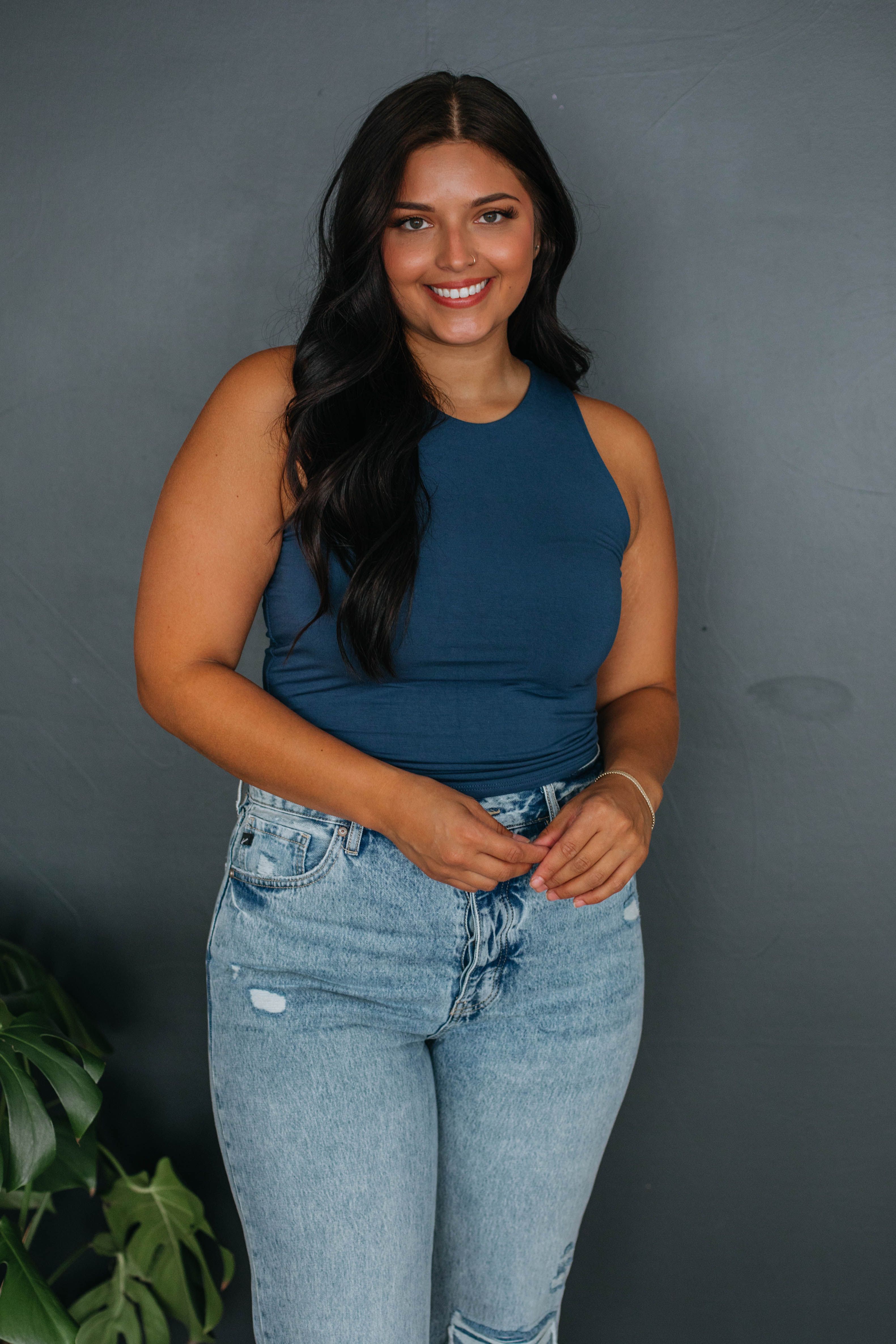Demi Basic Tank - Steel Blue sold by Wild Oak Boutique