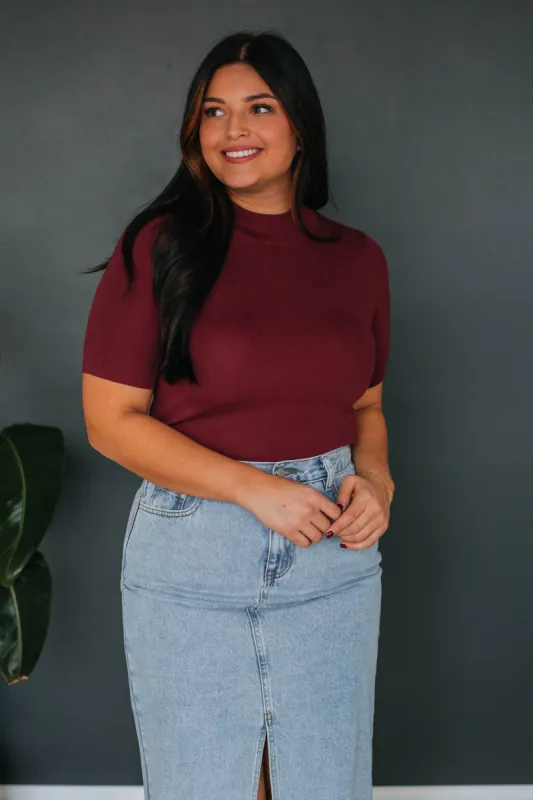 Theresa Mock Neck Top - Wine sold by Wild Oak Boutique