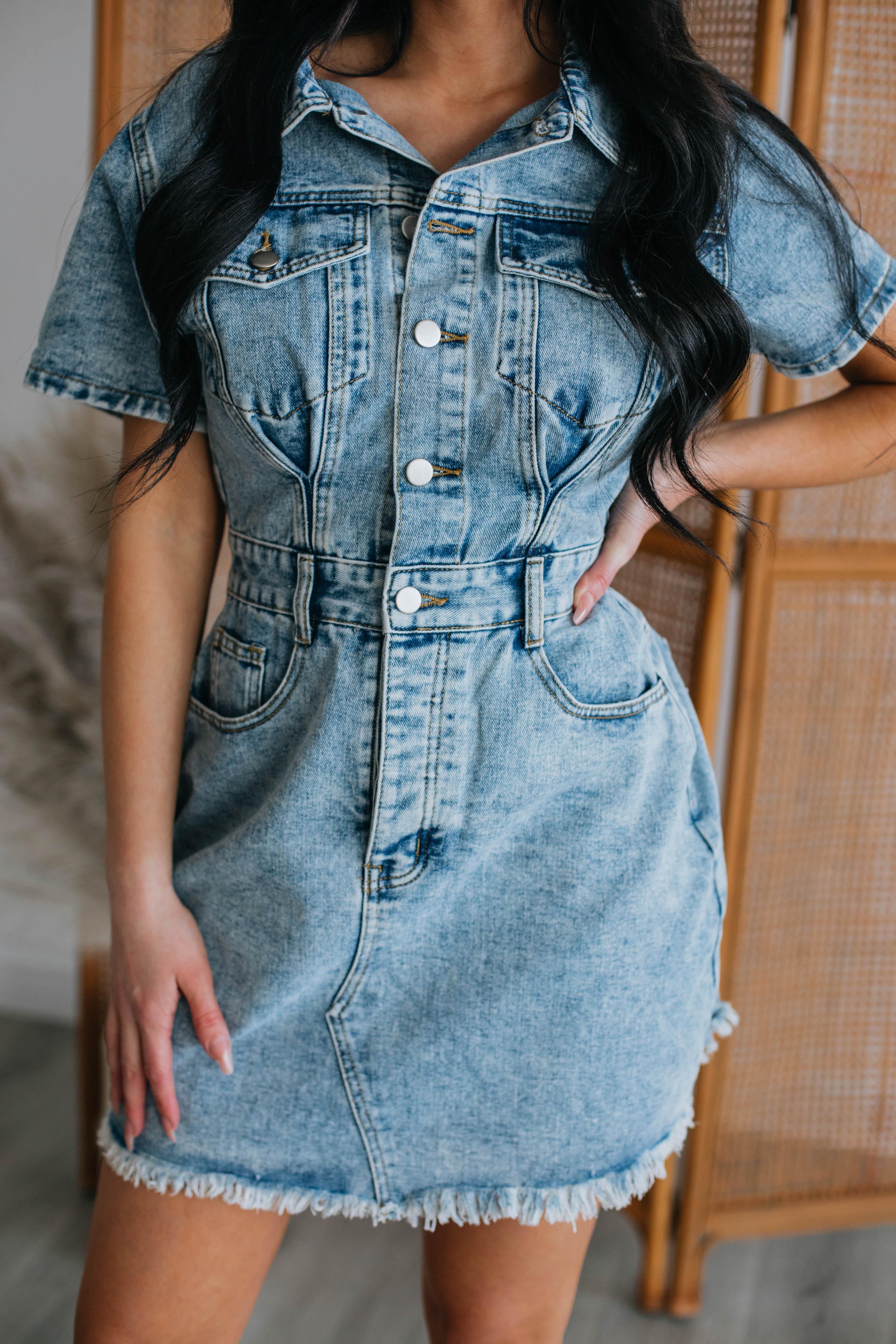 Brooke Denim Dress - Medium Wash sold by Wild Oak Boutique product image thumbnail 2
