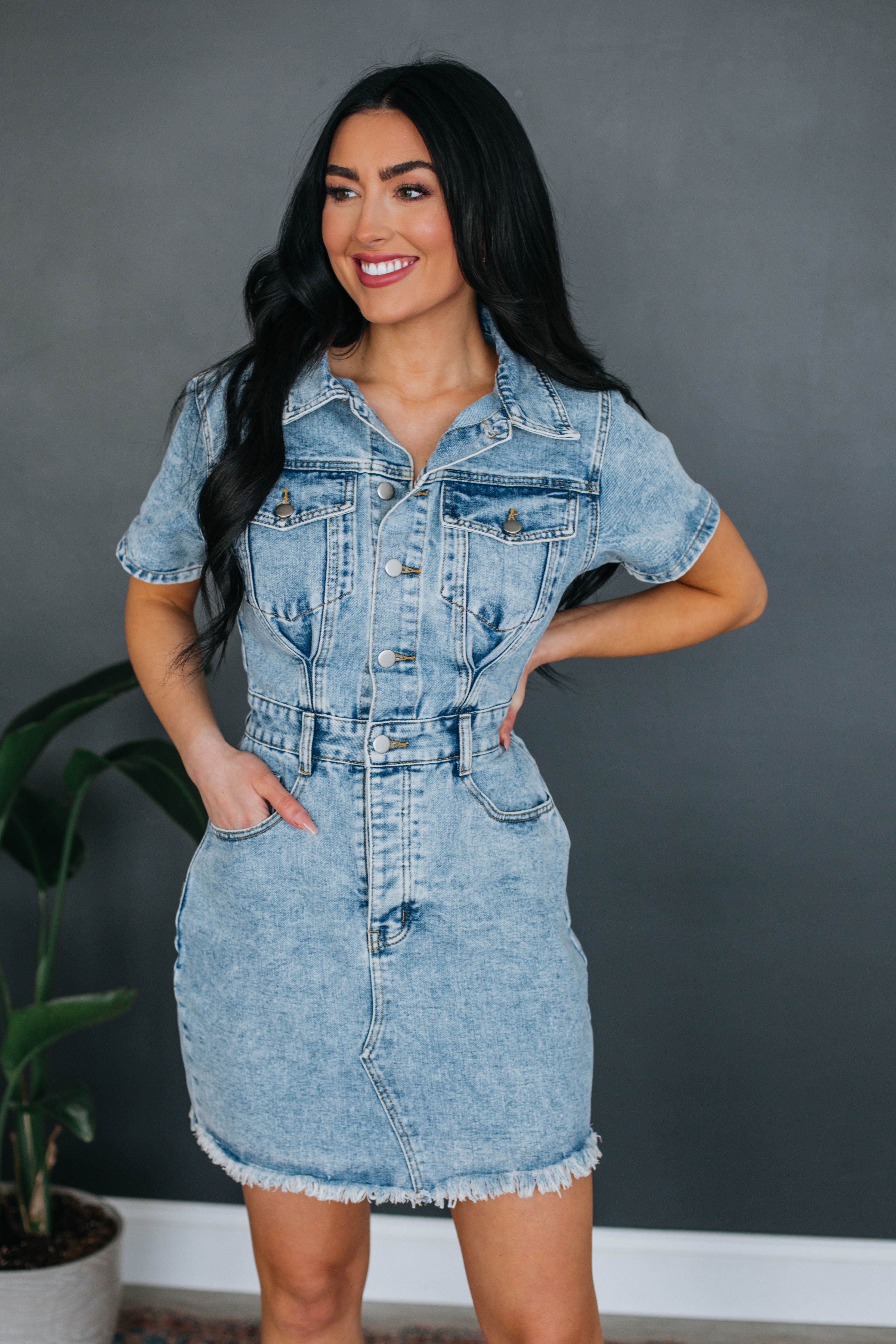 Brooke Denim Dress - Medium Wash sold by Wild Oak Boutique