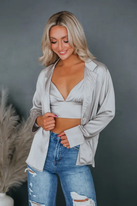 Brayden Satin Top Set - Stone sold by Wild Oak Boutique