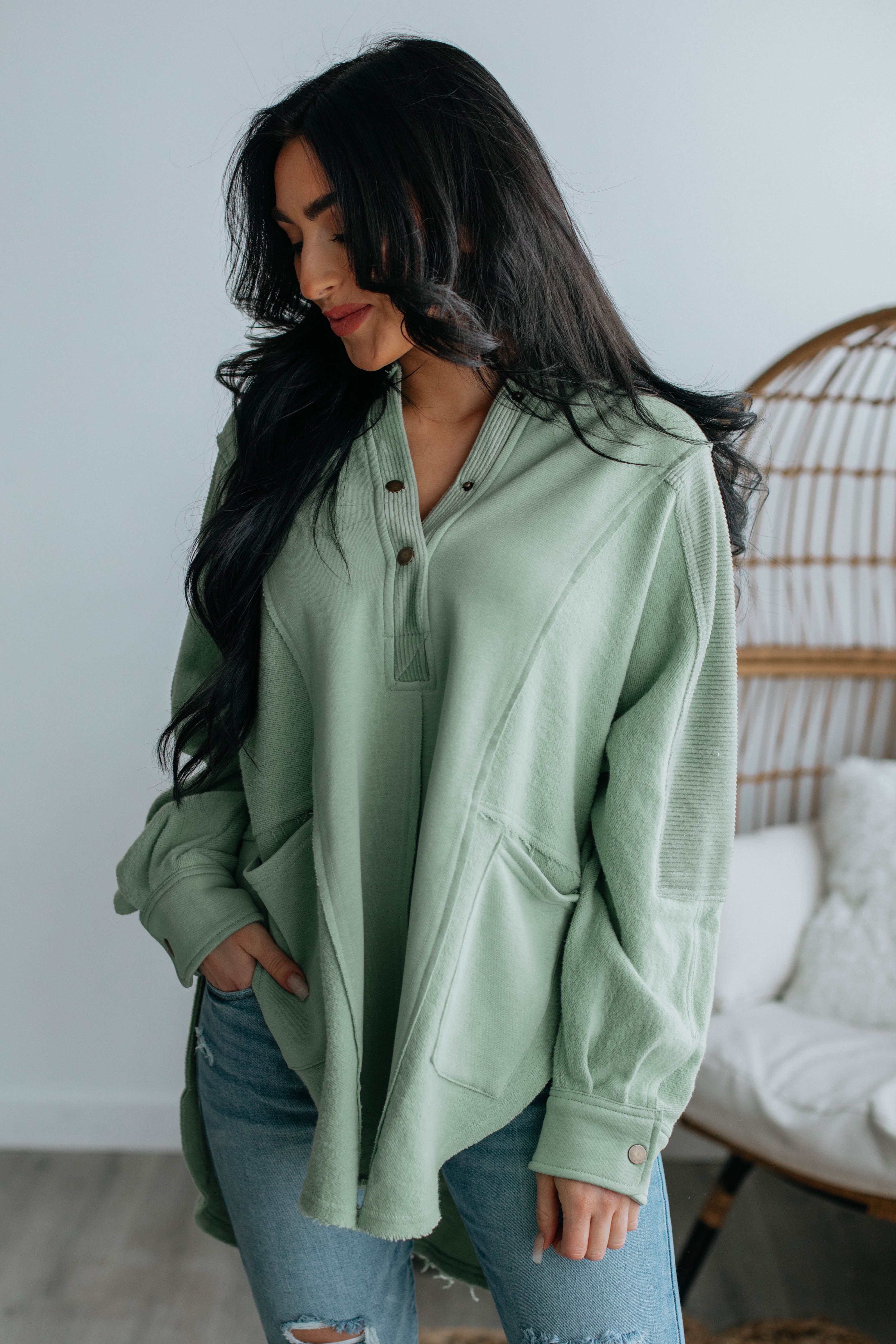 Malia Henley Pullover - Sage sold by Wild Oak Boutique product image thumbnail 2