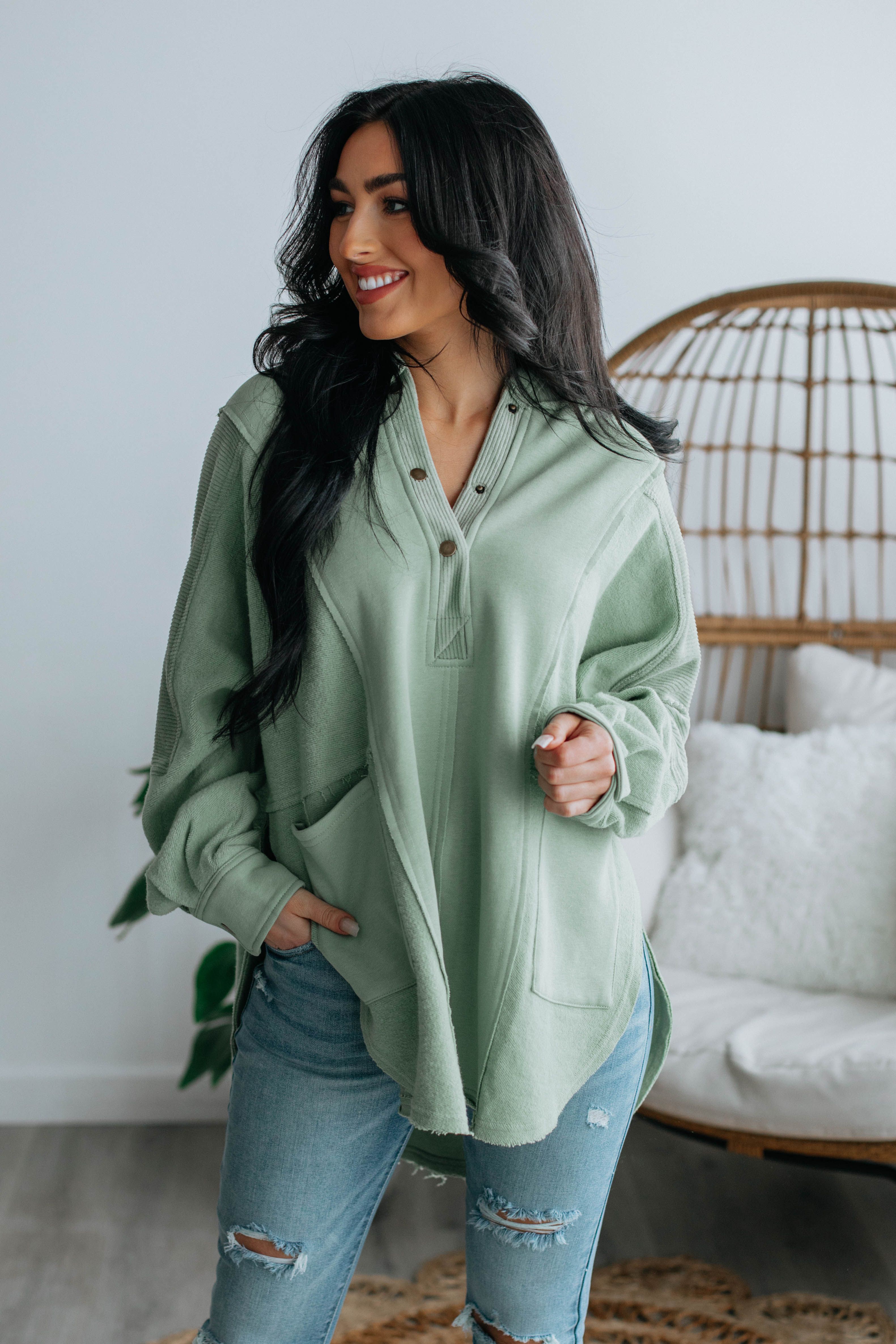 Malia Henley Pullover - Sage sold by Wild Oak Boutique product image thumbnail 5