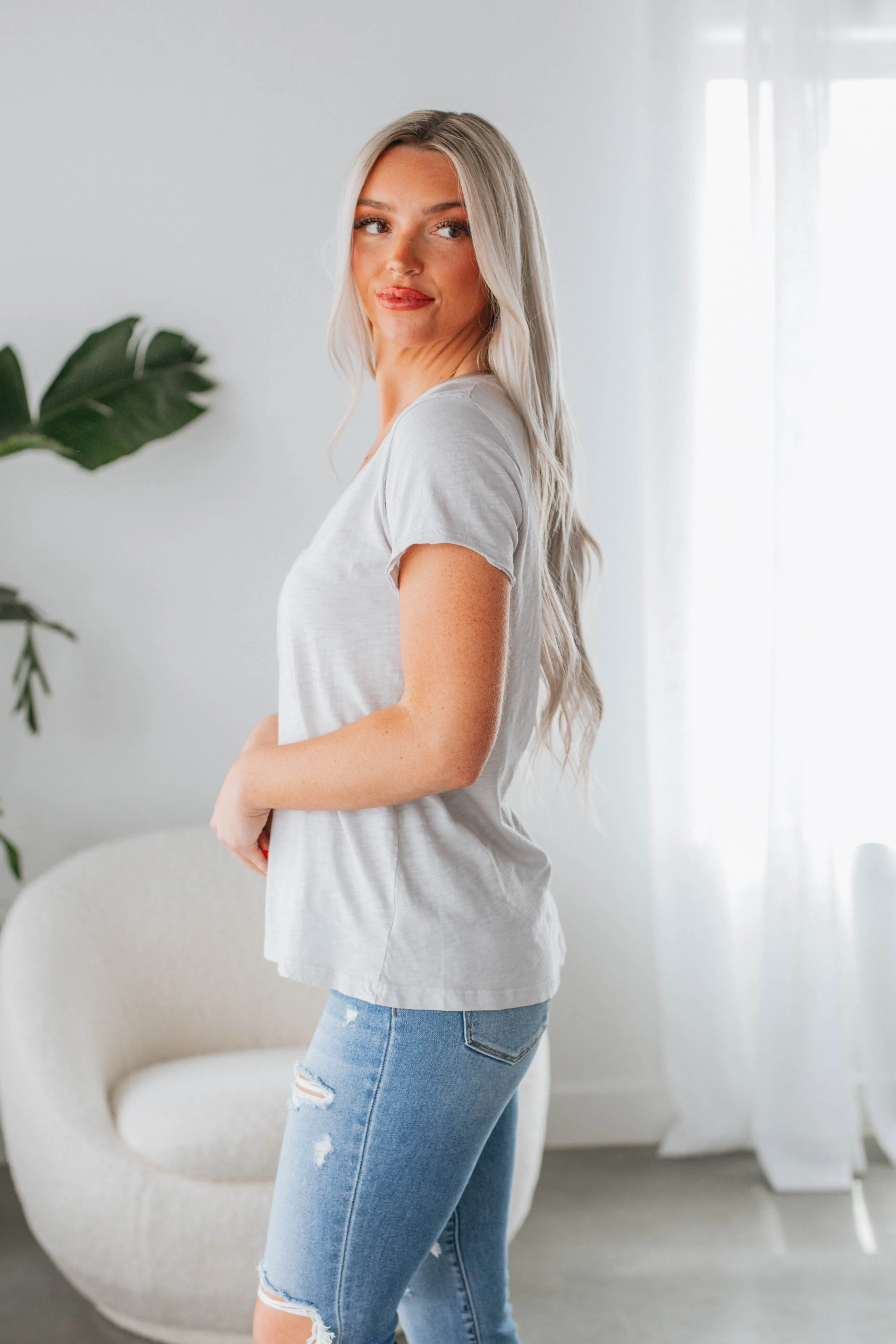 Luca Basic Tee - Light Grey sold by Wild Oak Boutique product image thumbnail 3