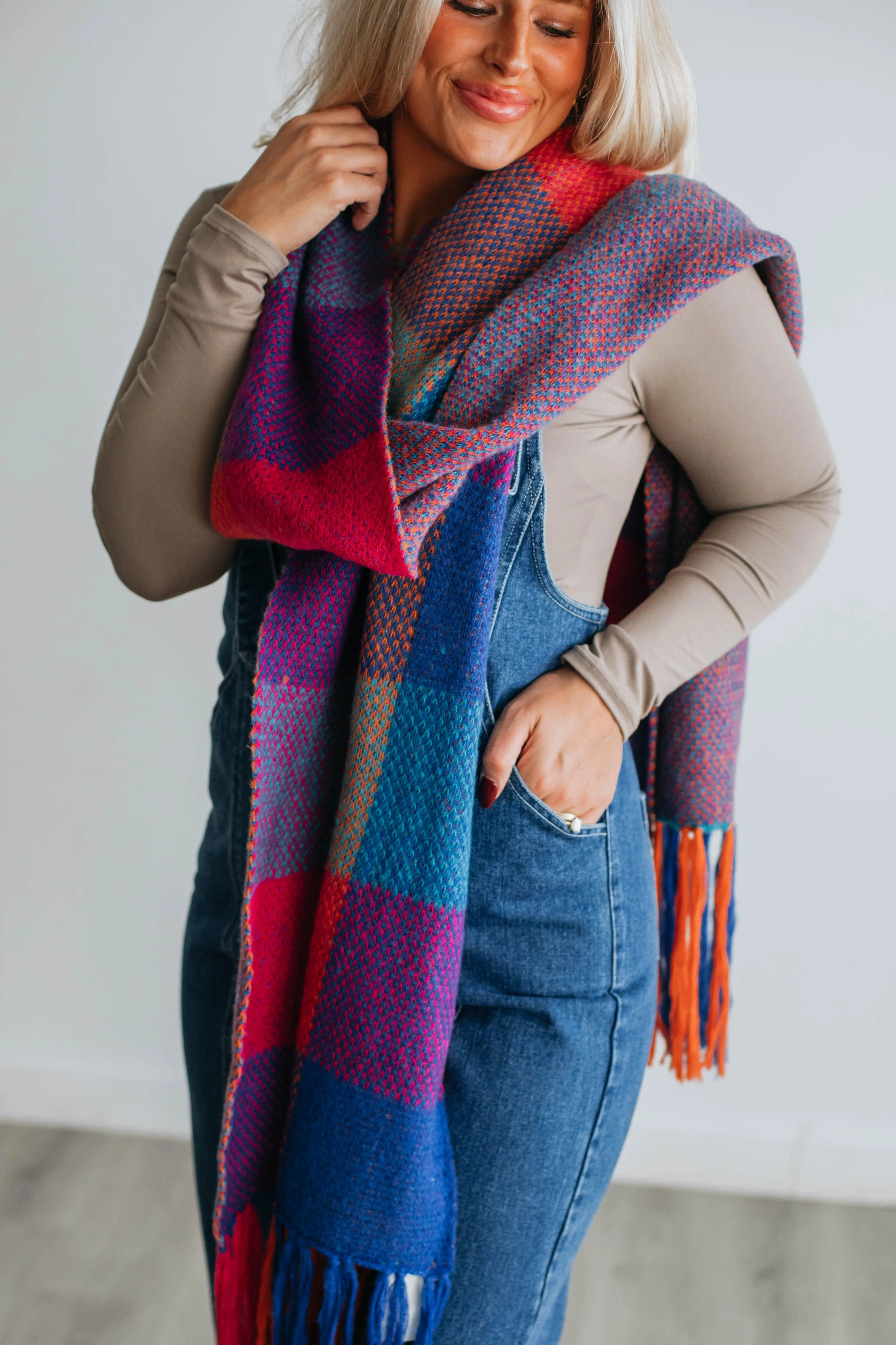 Joanna Plaid Scarf - Cobalt Mix sold by Wild Oak Boutique product image thumbnail 3