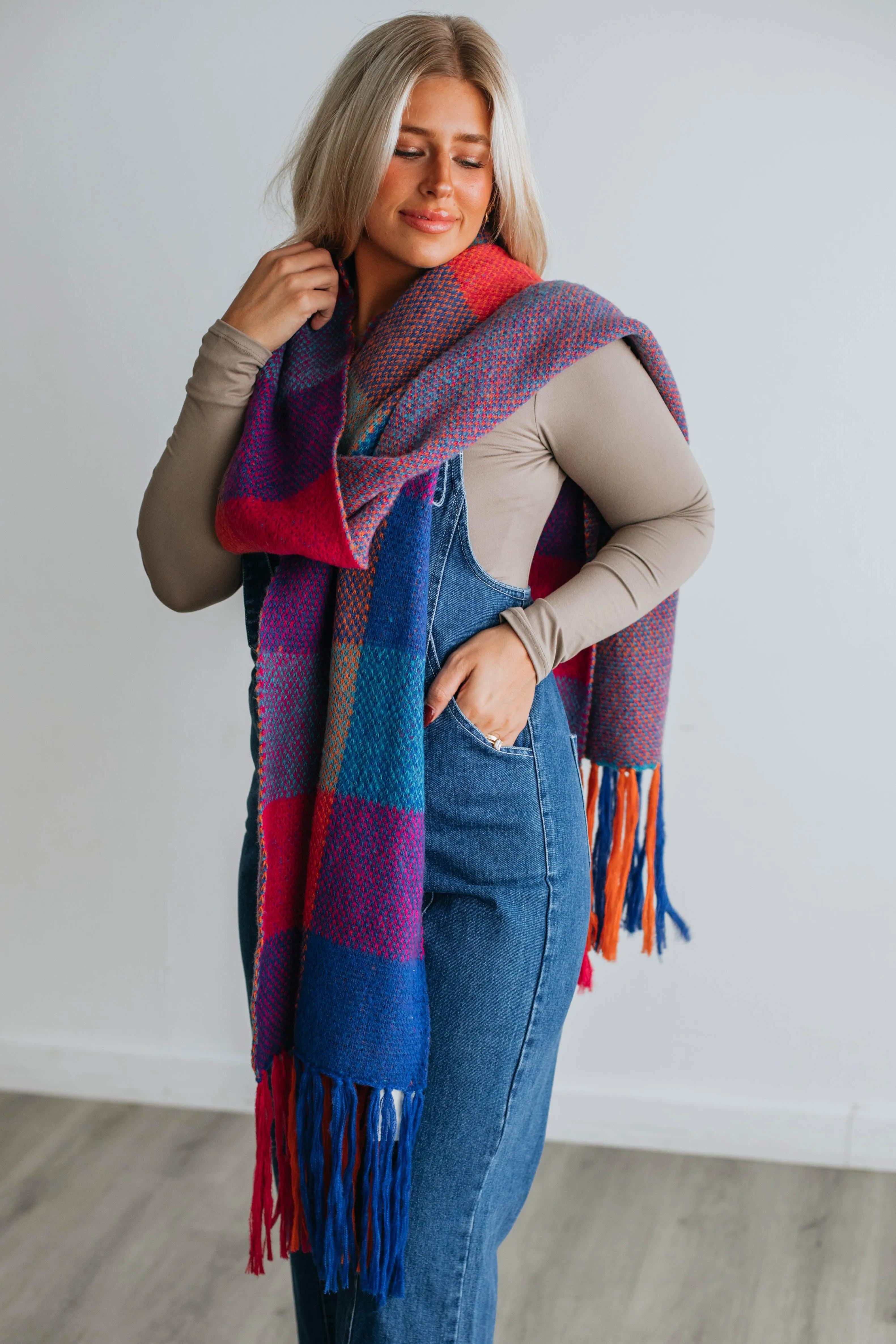 Joanna Plaid Scarf - Cobalt Mix sold by Wild Oak Boutique