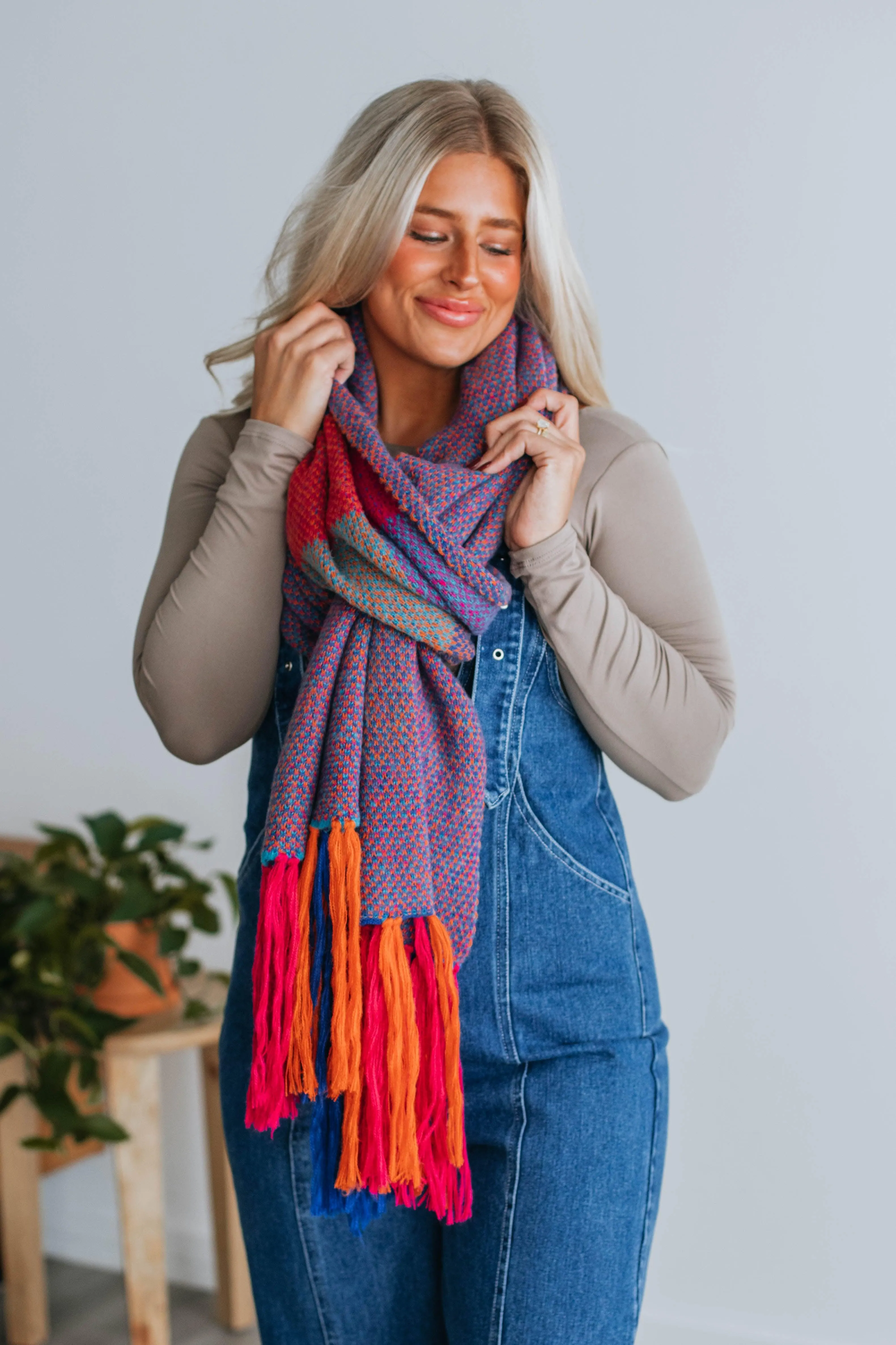 Joanna Plaid Scarf - Cobalt Mix sold by Wild Oak Boutique product image thumbnail 5